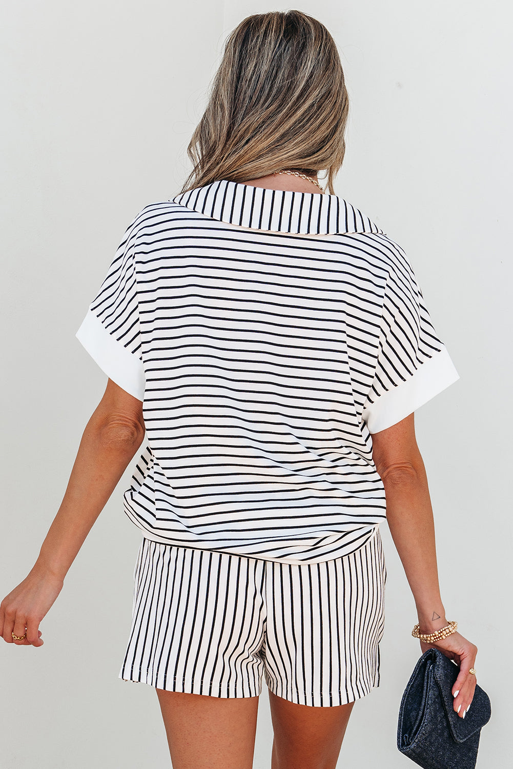 Striped V-Neck Polo Top & Shorts Set-2 Piece Outfit Sets-Krush Kandy, Women's Online Fashion Boutique Located in Phoenix, Arizona (Scottsdale Area)
