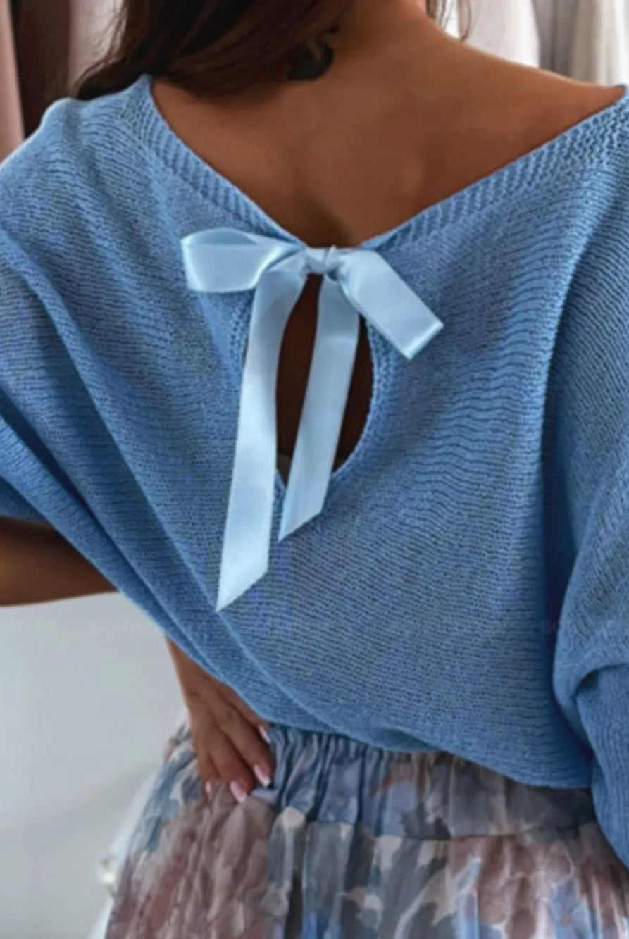 Bow Back Boat Neck Batwing Sleeve Sweater-Krush Kandy, Women's Online Fashion Boutique Located in Phoenix, Arizona (Scottsdale Area)