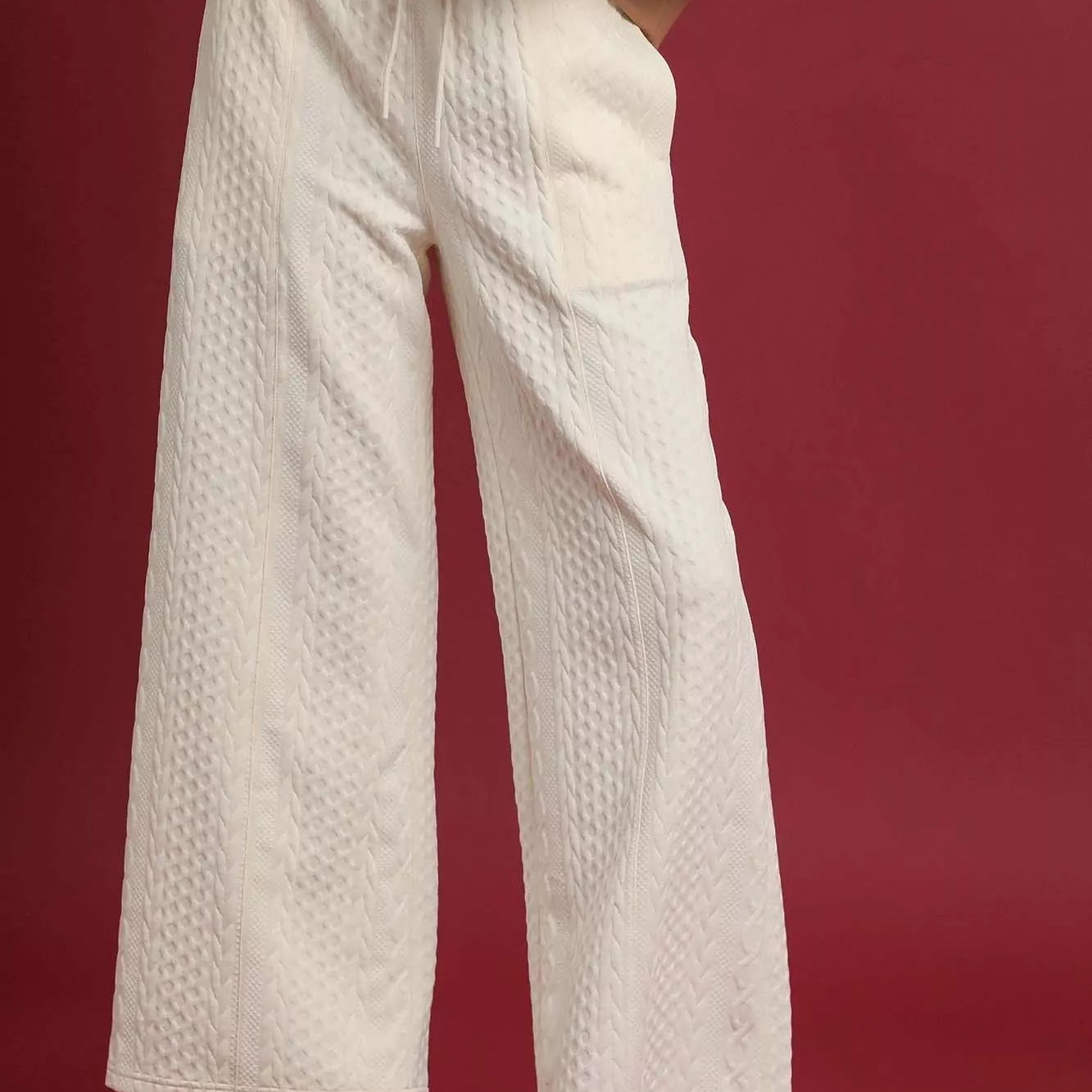 Umgee Cable Knit Textured Wide Leg Pants-Pants-Krush Kandy, Women's Online Fashion Boutique Located in Phoenix, Arizona (Scottsdale Area)
