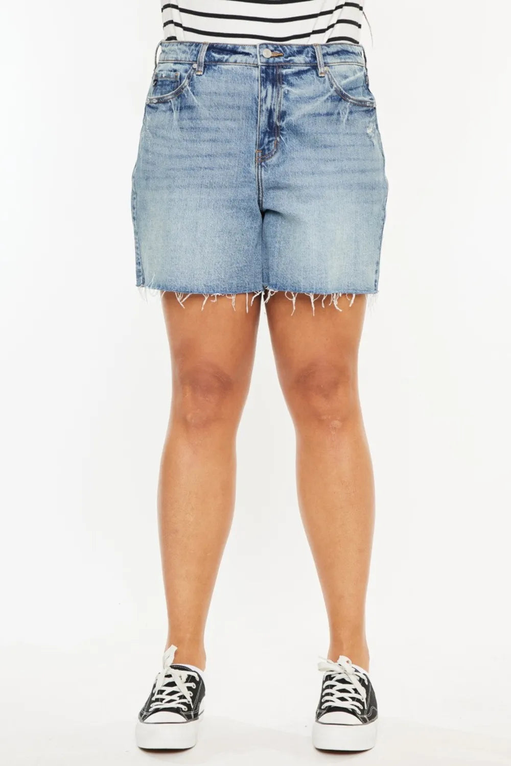 Kancan Full Size Raw Hem High Waist Denim Shorts-shorts-Krush Kandy, Women's Online Fashion Boutique Located in Phoenix, Arizona (Scottsdale Area)
