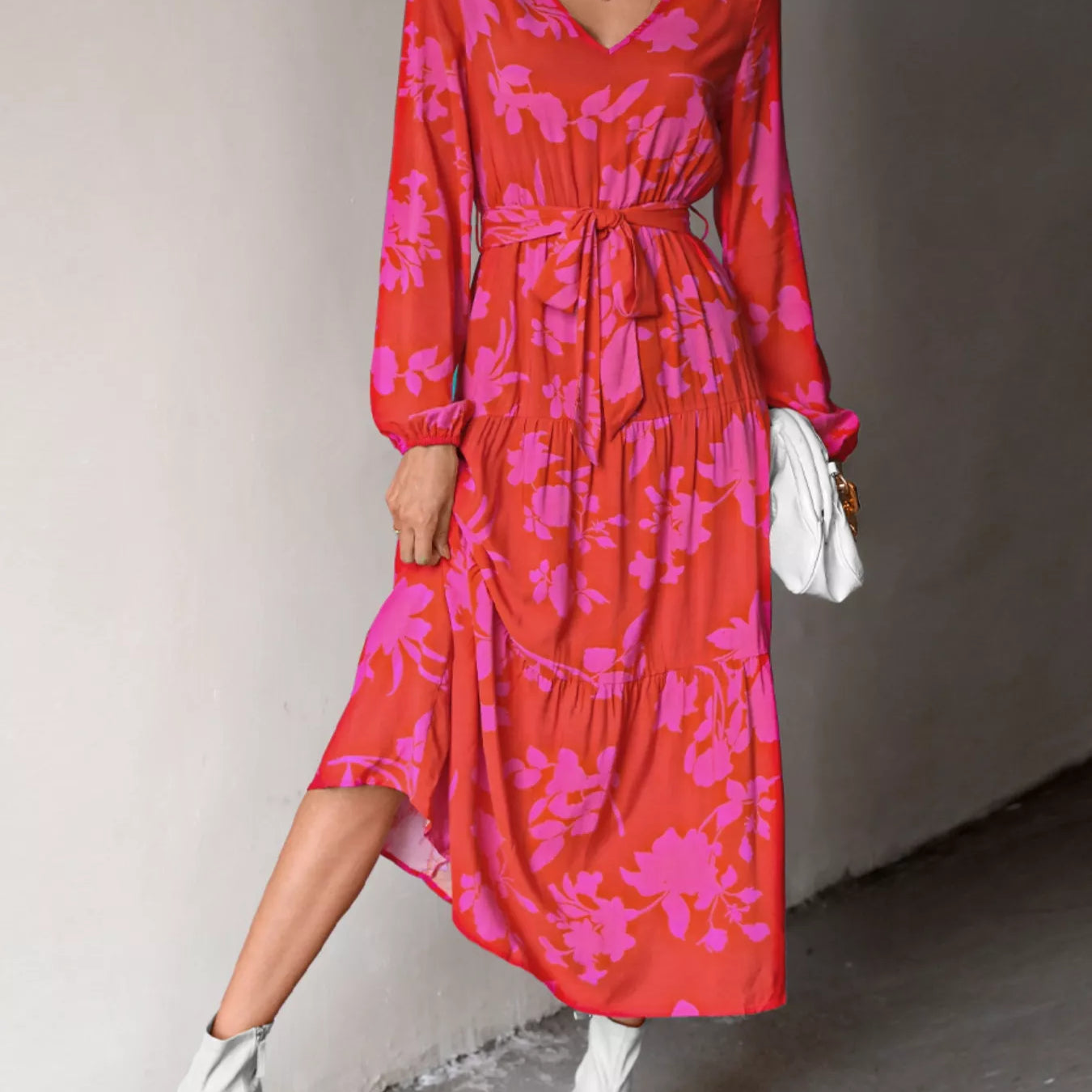 Printed V-Neck Balloon Sleeve Dress-dresses-Krush Kandy, Women's Online Fashion Boutique Located in Phoenix, Arizona (Scottsdale Area)