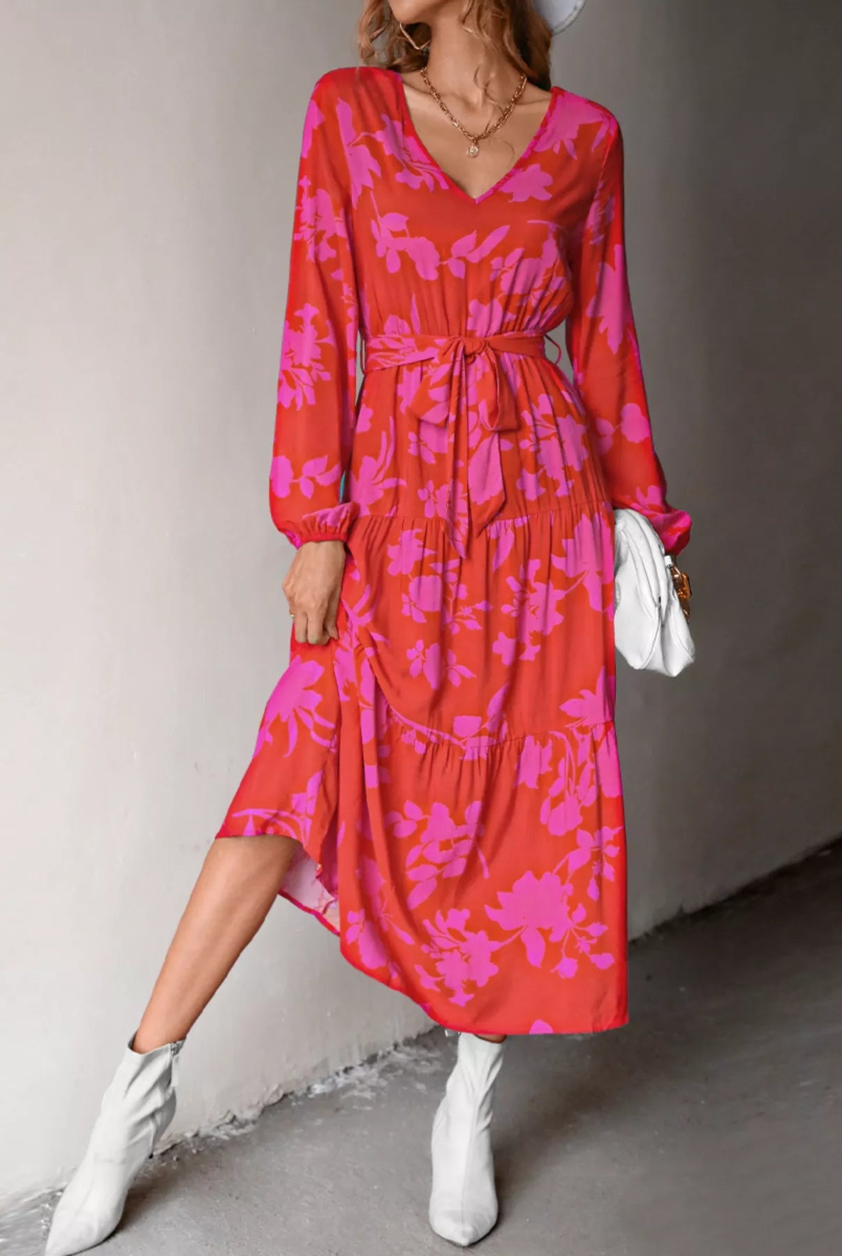 Printed V-Neck Balloon Sleeve Dress-dresses-Krush Kandy, Women's Online Fashion Boutique Located in Phoenix, Arizona (Scottsdale Area)