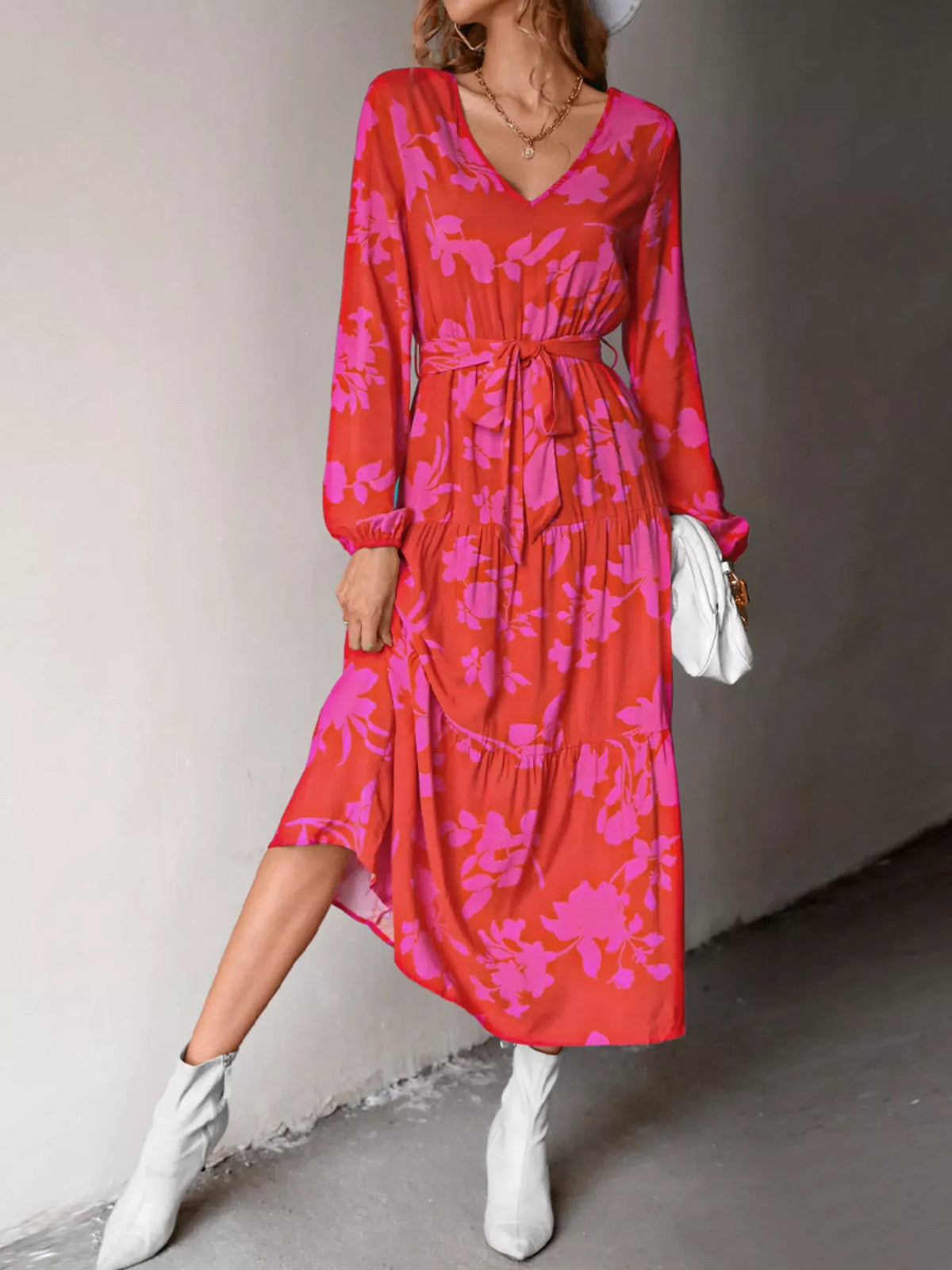 Printed V-Neck Balloon Sleeve Dress-dresses-Krush Kandy, Women's Online Fashion Boutique Located in Phoenix, Arizona (Scottsdale Area)