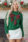 Plaid Bow Holiday Sweater \ KKB EXCLUSIVE XS-3X-Sweater-Krush Kandy, Women's Online Fashion Boutique Located in Phoenix, Arizona (Scottsdale Area)