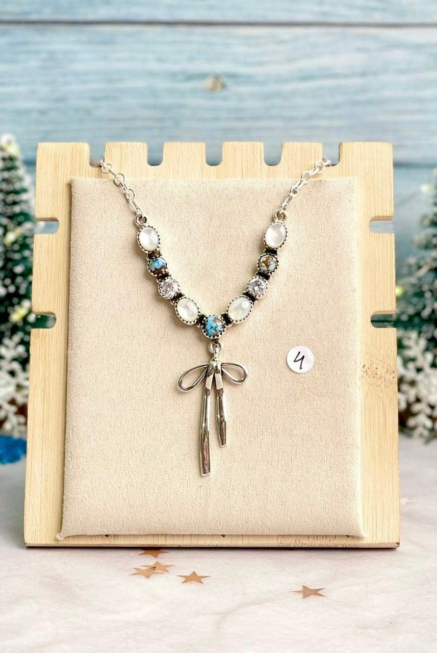 Winter Frost Golden Hills & White Shell Bow Necklace-Necklaces-Krush Kandy, Women's Online Fashion Boutique Located in Phoenix, Arizona (Scottsdale Area)