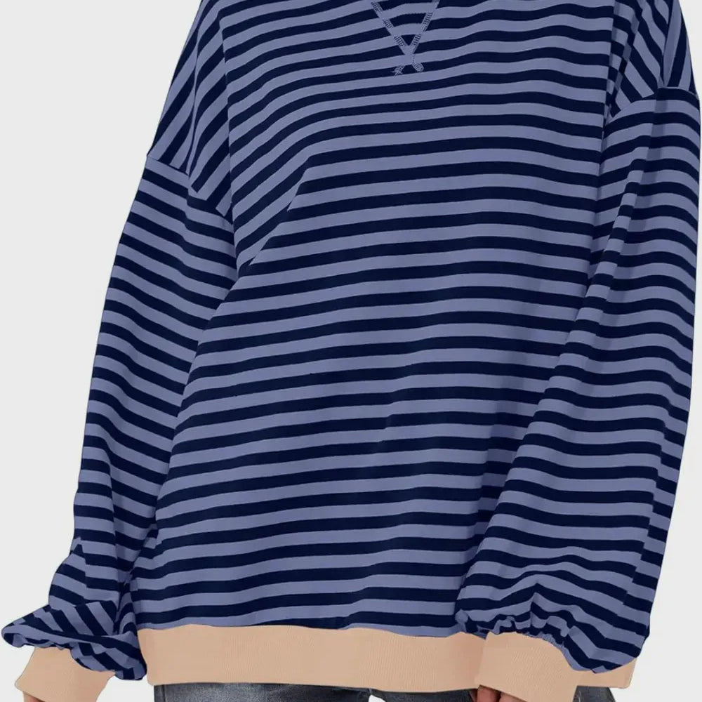 Lovelet Contrast Striped Long Sleeve Sweatshirt-Sweaters-Krush Kandy, Women's Online Fashion Boutique Located in Phoenix, Arizona (Scottsdale Area)