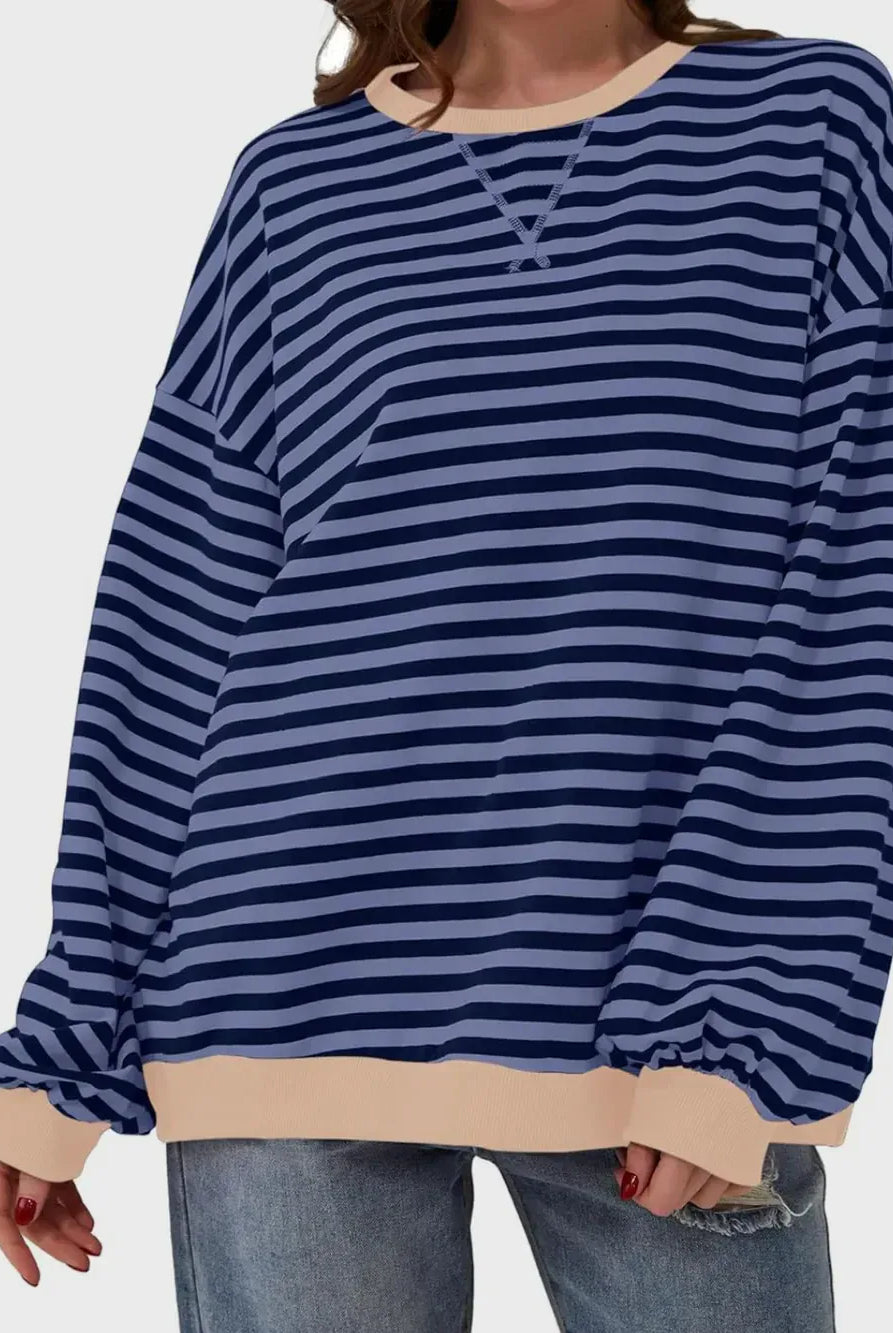 Lovelet Contrast Striped Long Sleeve Sweatshirt-Sweaters-Krush Kandy, Women's Online Fashion Boutique Located in Phoenix, Arizona (Scottsdale Area)