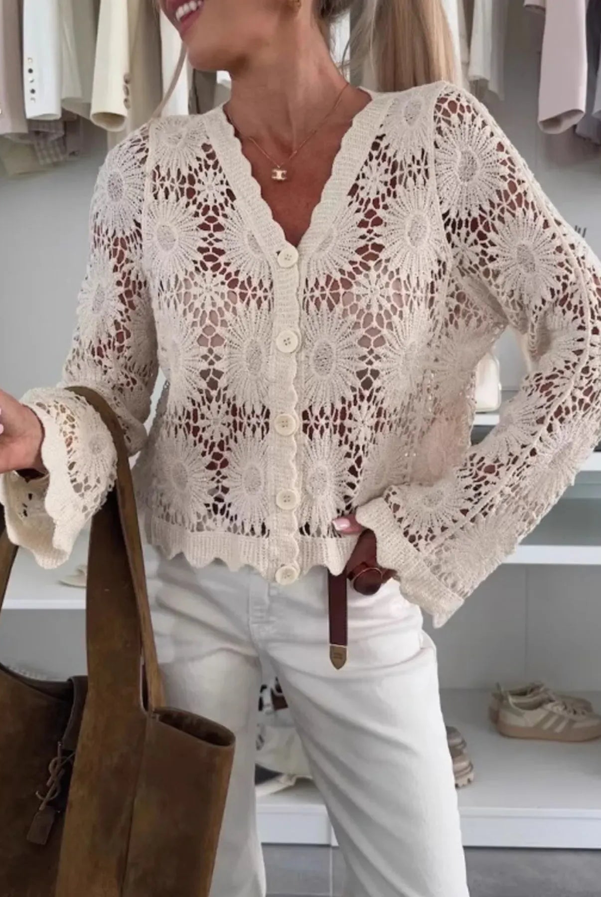Lace V-Neck Button-Up Cardigan-Tops-Krush Kandy, Women's Online Fashion Boutique Located in Phoenix, Arizona (Scottsdale Area)