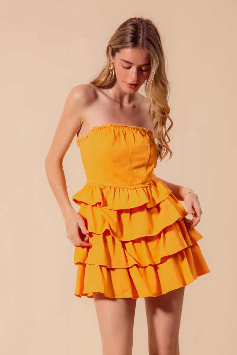 SO ME Strapless Ruffle Layered Game Day Cheer Up Dress-Krush Kandy, Women's Online Fashion Boutique Located in Phoenix, Arizona (Scottsdale Area)