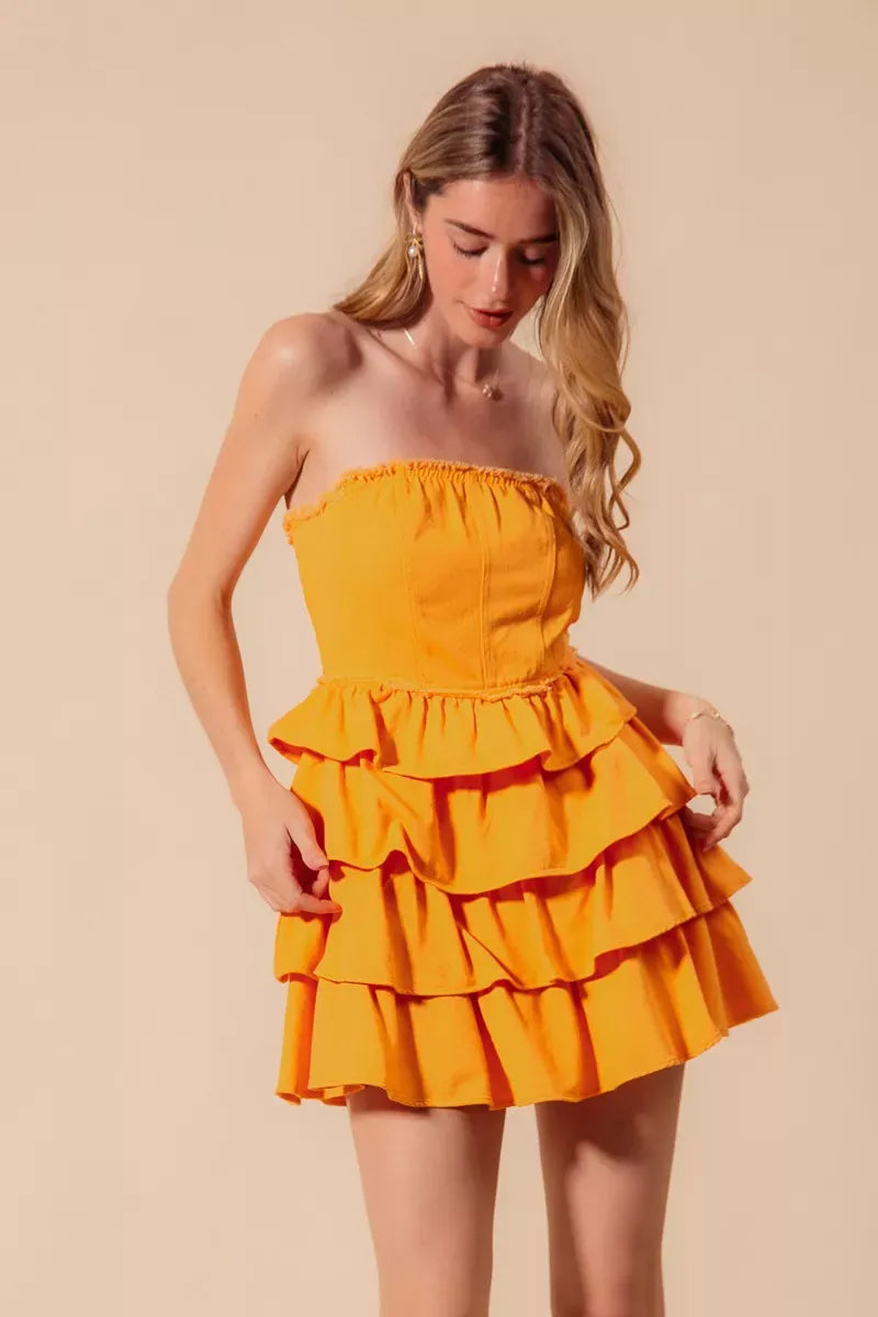SO ME Strapless Ruffle Layered Game Day Cheer Up Dress-Krush Kandy, Women's Online Fashion Boutique Located in Phoenix, Arizona (Scottsdale Area)