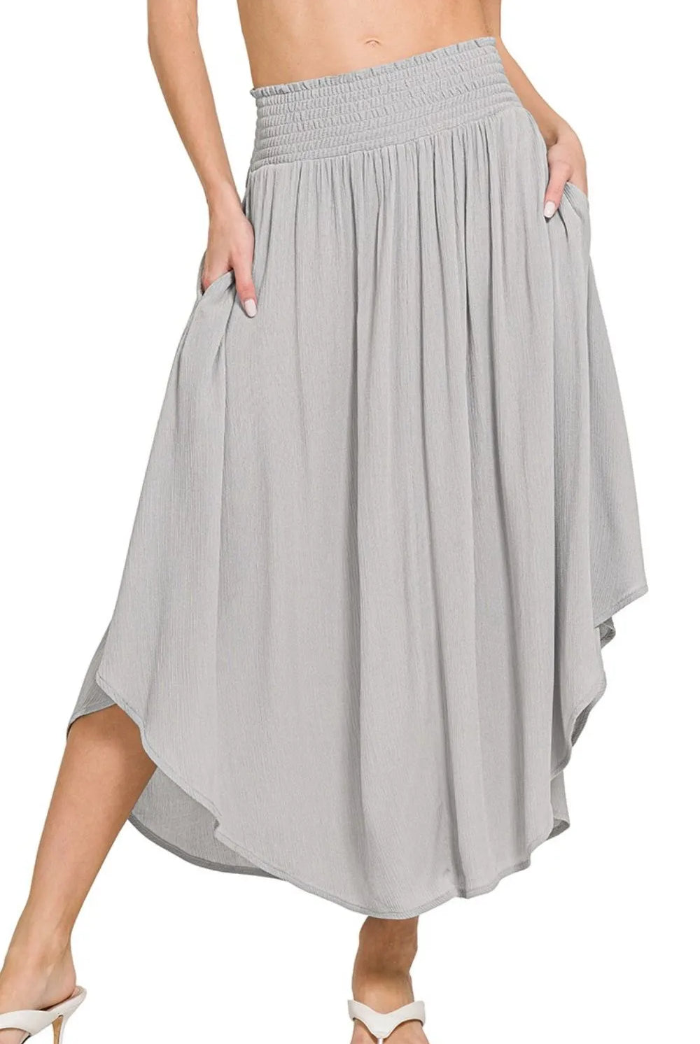 Zenana Woven Crinkle Smocked Waist Maxi Skirt W Pockets-Skirts-Krush Kandy, Women's Online Fashion Boutique Located in Phoenix, Arizona (Scottsdale Area)