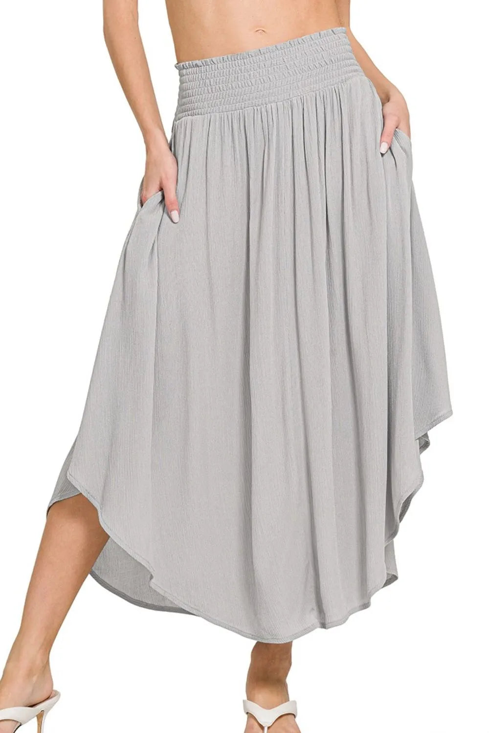 Zenana Woven Crinkle Smocked Waist Maxi Skirt W Pockets-Skirts-Krush Kandy, Women's Online Fashion Boutique Located in Phoenix, Arizona (Scottsdale Area)