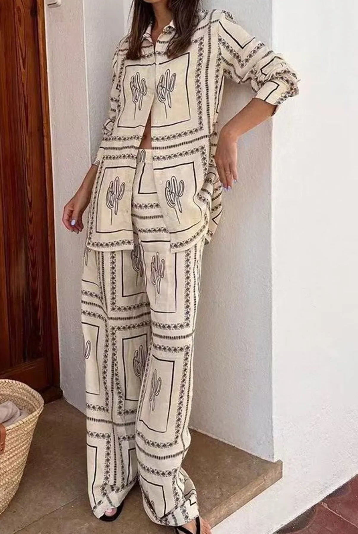 Printed Button Up Shirt and Pants Set-2 Piece Outfit Sets-Krush Kandy, Women's Online Fashion Boutique Located in Phoenix, Arizona (Scottsdale Area)