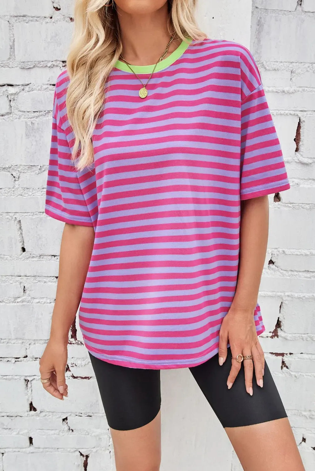 Neon Pop Stripe Oversized Tee-Tops-Krush Kandy, Women's Online Fashion Boutique Located in Phoenix, Arizona (Scottsdale Area)