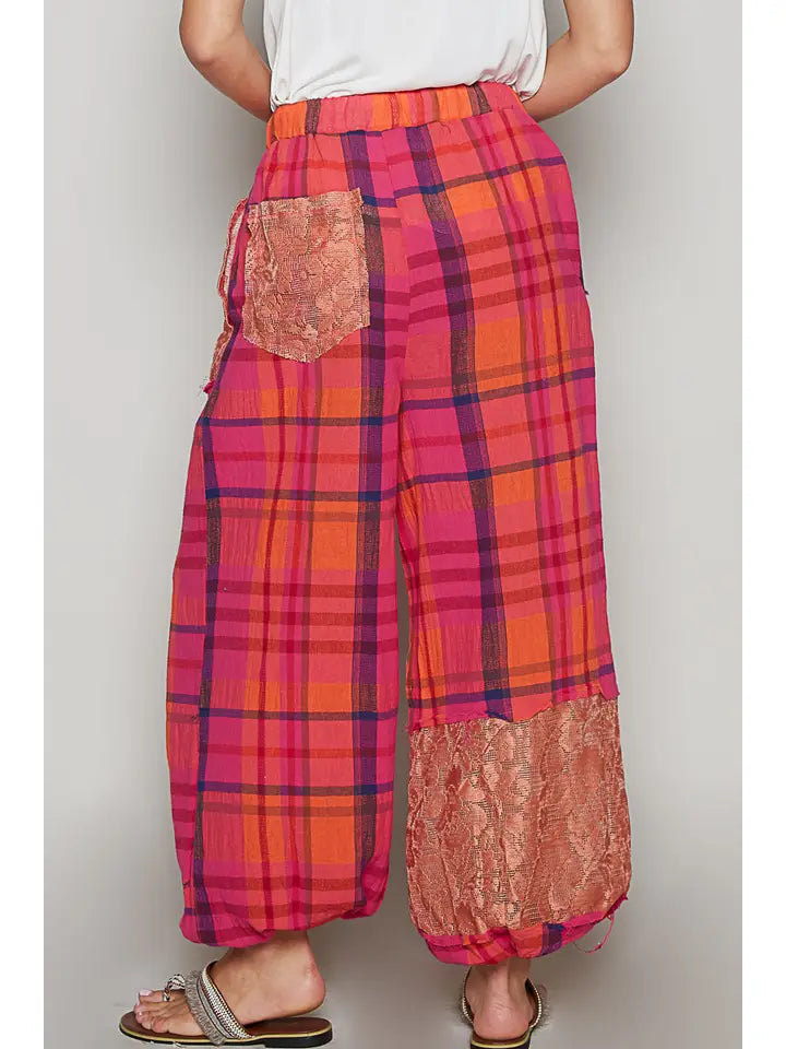 POL Plaid Pattern Raw Edge Woven Jogger Pants-Pants-Krush Kandy, Women's Online Fashion Boutique Located in Phoenix, Arizona (Scottsdale Area)