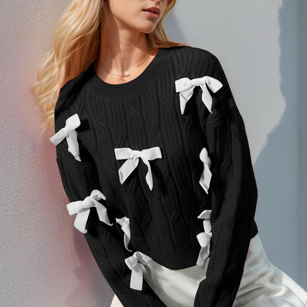S-3X With Love Cable Knit Bow Sweater-Sweaters-Krush Kandy, Women's Online Fashion Boutique Located in Phoenix, Arizona (Scottsdale Area)