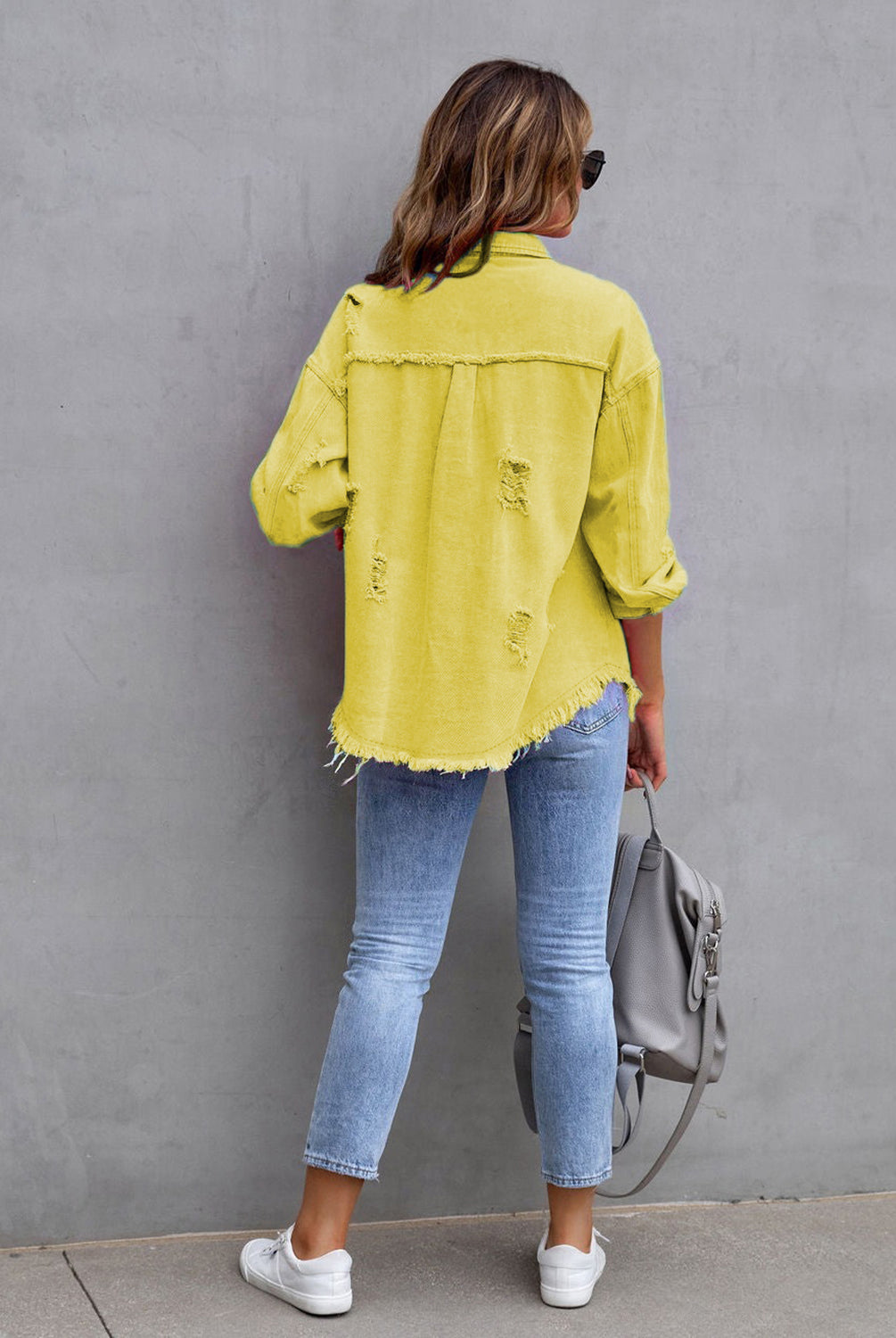 Distressed Drop Shoulder Denim Jacket-Krush Kandy, Women's Online Fashion Boutique Located in Phoenix, Arizona (Scottsdale Area)