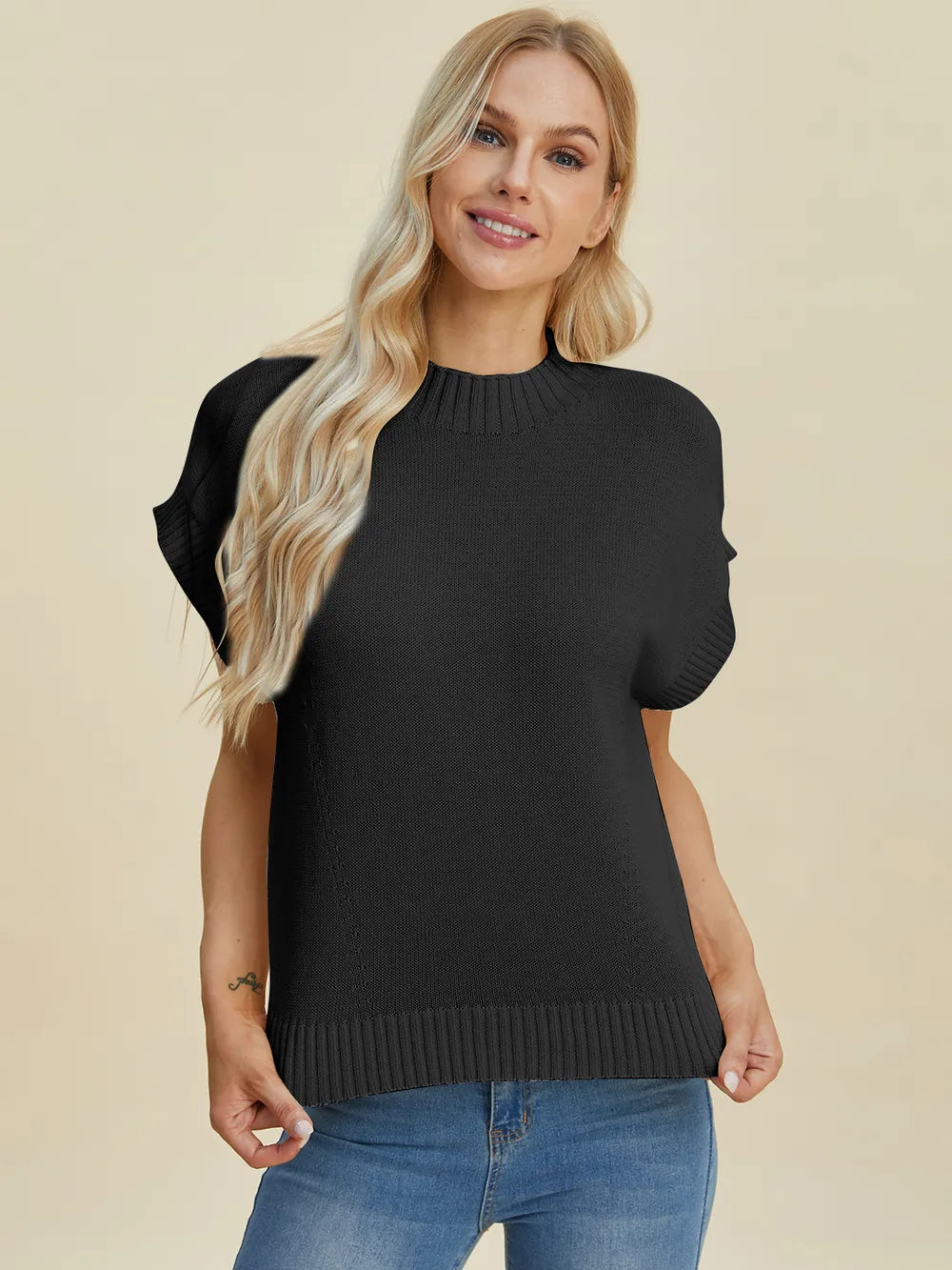 Double Take Full Size Mock Neck Short Sleeve Sweater-Krush Kandy, Women's Online Fashion Boutique Located in Phoenix, Arizona (Scottsdale Area)