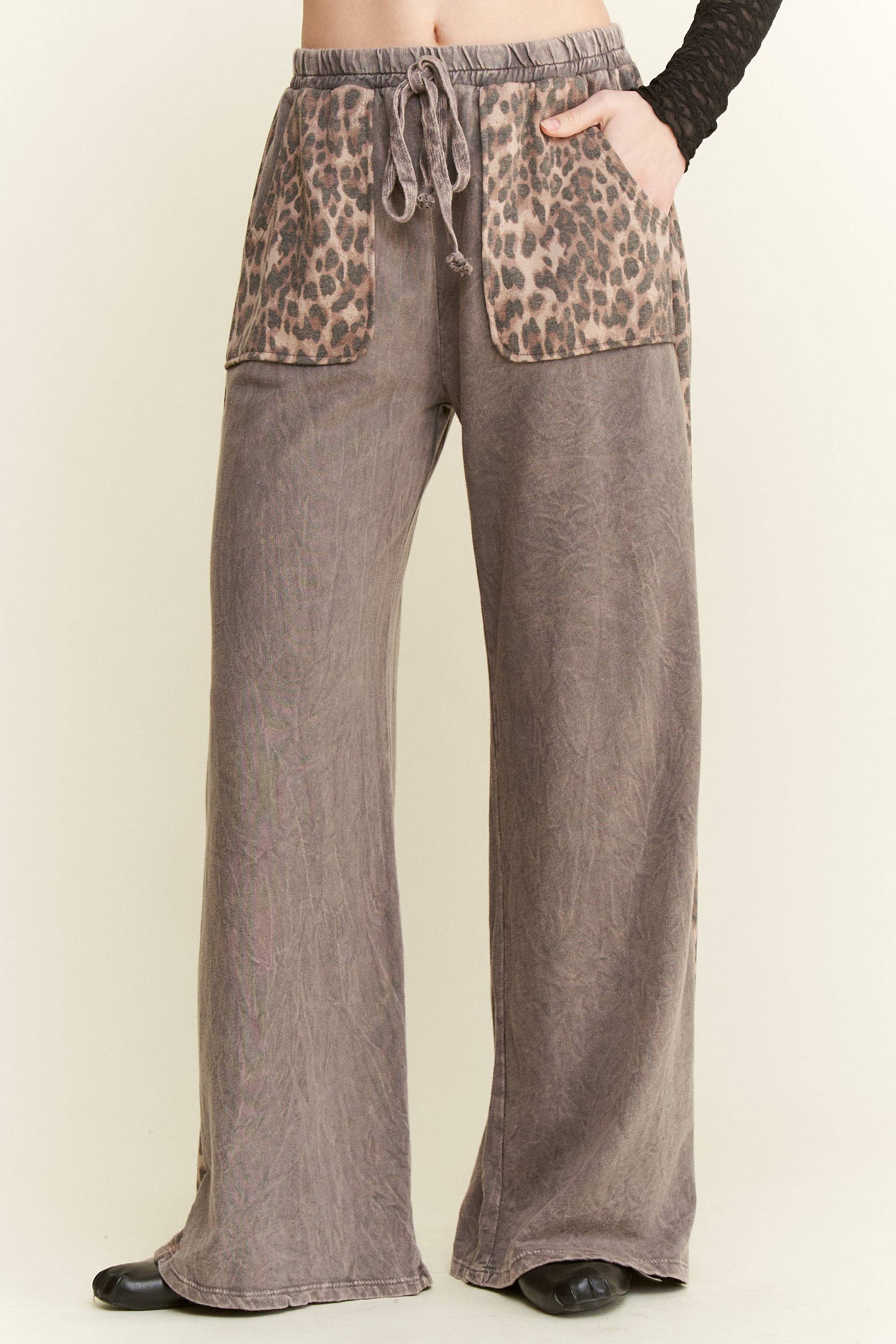 Mineral Washed Leopard Print Pocket Side Trim Pants-Pants-Krush Kandy, Women's Online Fashion Boutique Located in Phoenix, Arizona (Scottsdale Area)