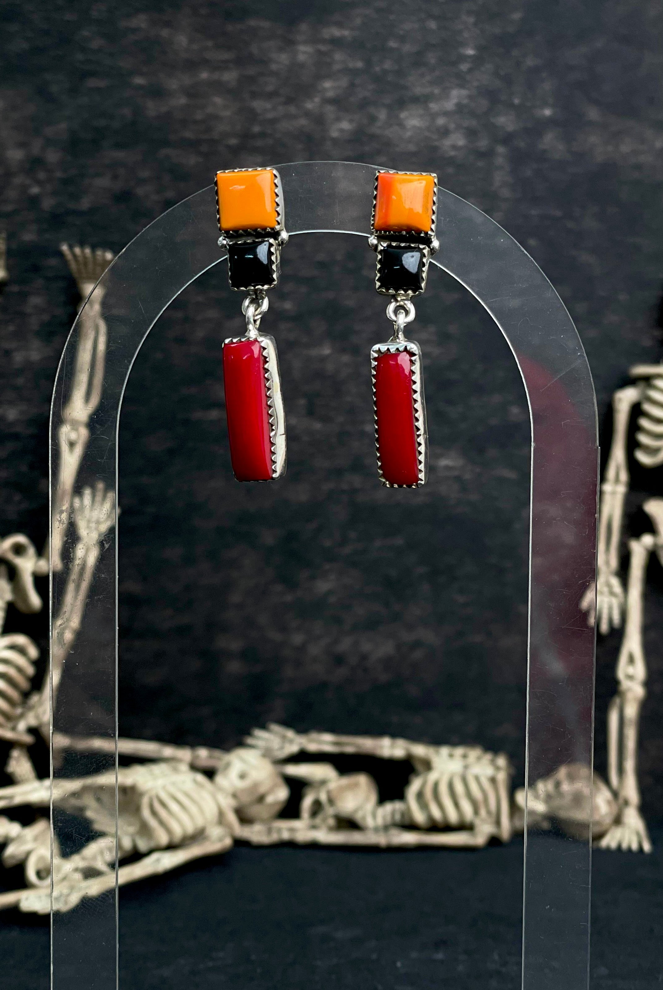 Red Rosarita & Black Onyx Cluster Earrings-Earrings-Krush Kandy, Women's Online Fashion Boutique Located in Phoenix, Arizona (Scottsdale Area)