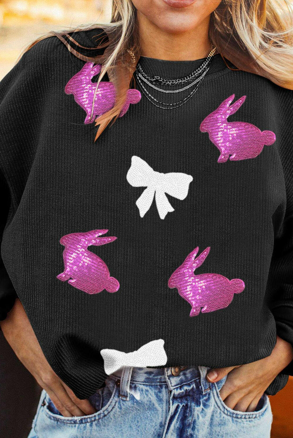 Sequin Bunny & Bow Sweater-Sweaters-Krush Kandy, Women's Online Fashion Boutique Located in Phoenix, Arizona (Scottsdale Area)