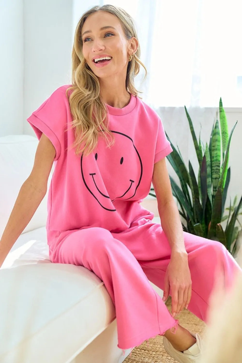 First Love Smile Face Drop Shoulder Brushed Inside T-Shirt-Short Sleeve Tops-Krush Kandy, Women's Online Fashion Boutique Located in Phoenix, Arizona (Scottsdale Area)