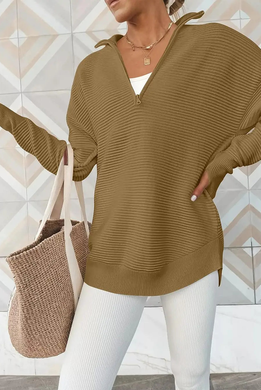 Half Zip Long Sleeve Knit Top-Sweaters-Krush Kandy, Women's Online Fashion Boutique Located in Phoenix, Arizona (Scottsdale Area)