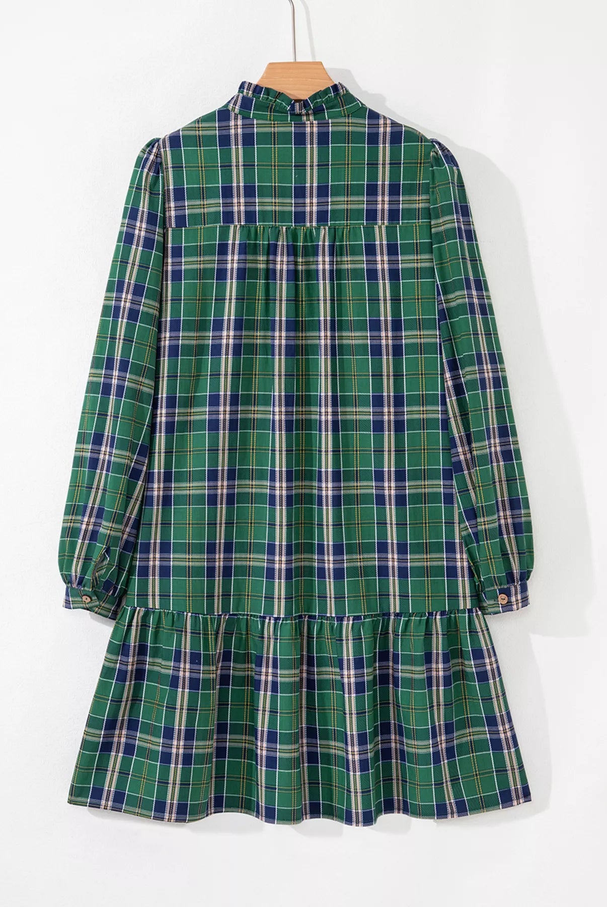 Plaid Frilly Collar Long Sleeve Shift Mini Dress-Dresses-Krush Kandy, Women's Online Fashion Boutique Located in Phoenix, Arizona (Scottsdale Area)