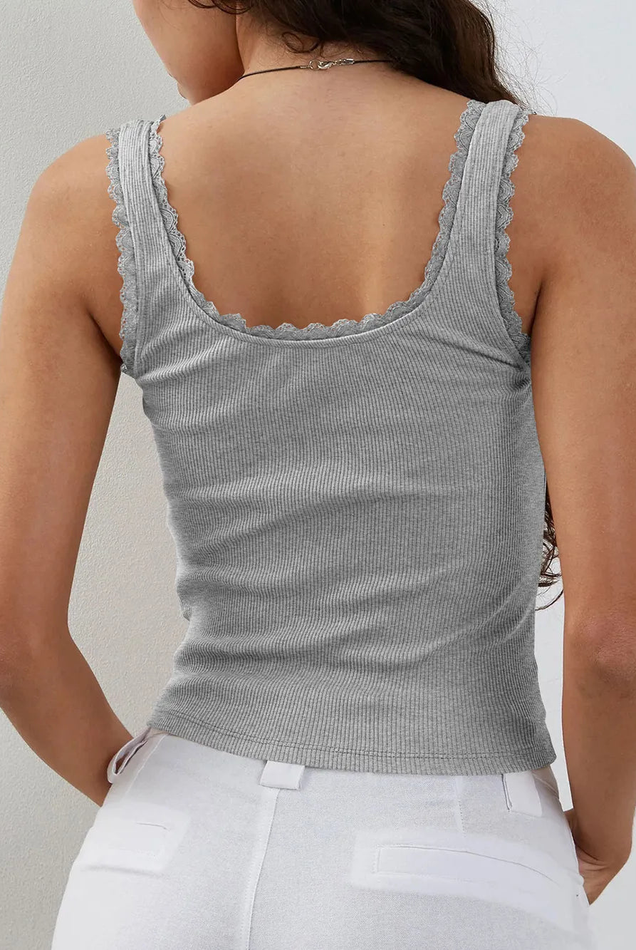 Lace Detail Square Neck Tank-Krush Kandy, Women's Online Fashion Boutique Located in Phoenix, Arizona (Scottsdale Area)