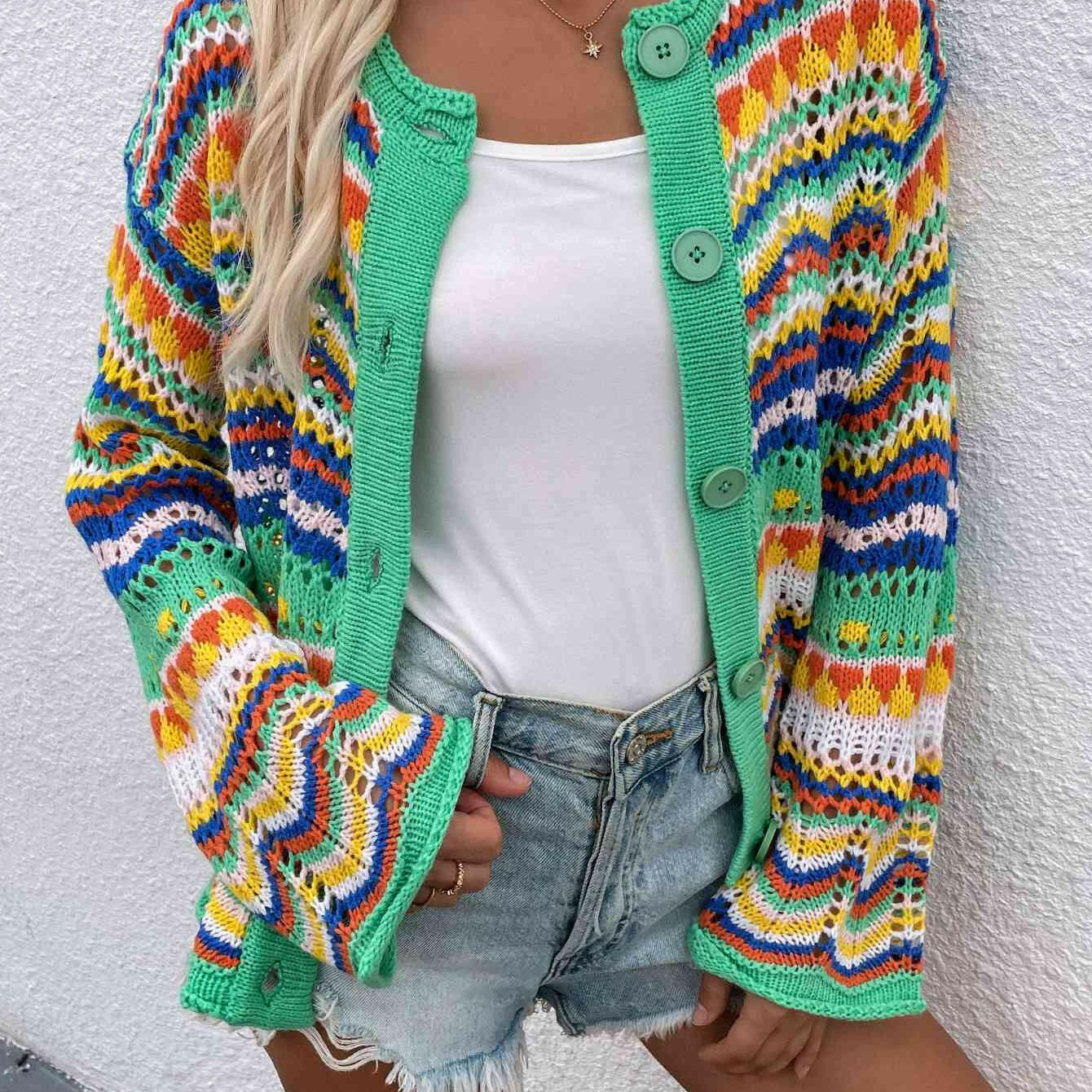 Chevron Stripes Openwork Cardigan-Krush Kandy, Women's Online Fashion Boutique Located in Phoenix, Arizona (Scottsdale Area)
