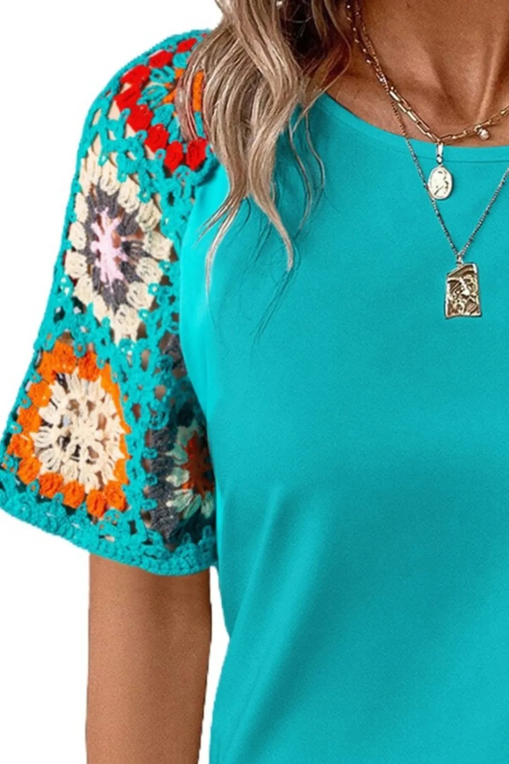 Retro Bloom Crochet Sleeve Tee-Tops-Krush Kandy, Women's Online Fashion Boutique Located in Phoenix, Arizona (Scottsdale Area)