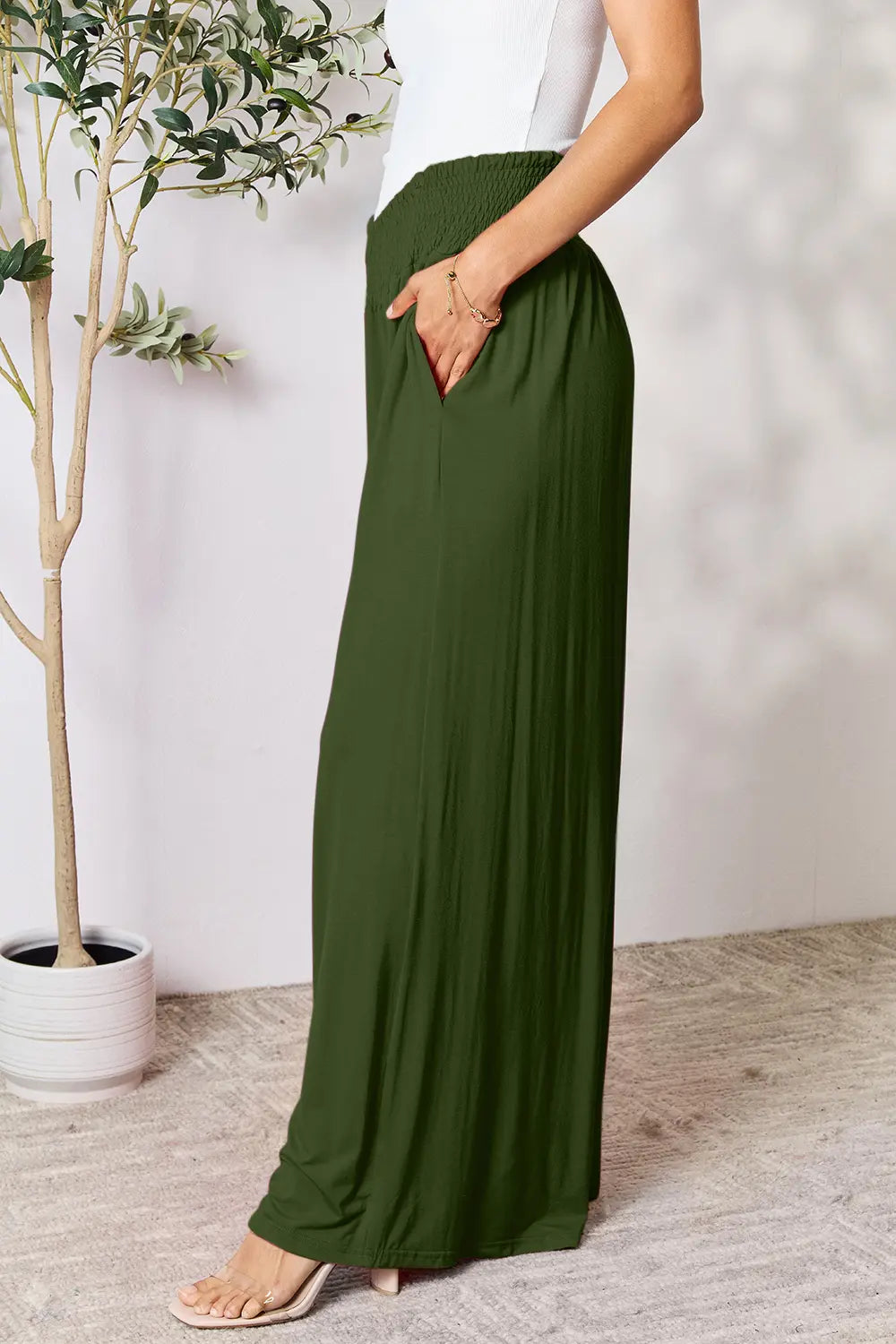 Full Size Smocked Wide Waistband Wide Leg Pants-Pants-Krush Kandy, Women's Online Fashion Boutique Located in Phoenix, Arizona (Scottsdale Area)
