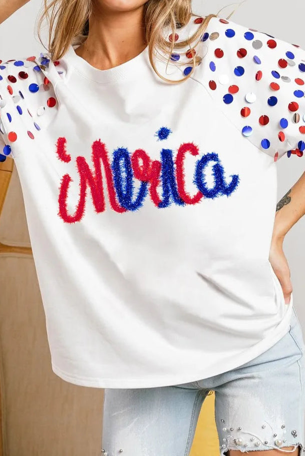 BiBi Metallic Letter Spangle Raglan Puff Sleeve Top-Tops-Krush Kandy, Women's Online Fashion Boutique Located in Phoenix, Arizona (Scottsdale Area)