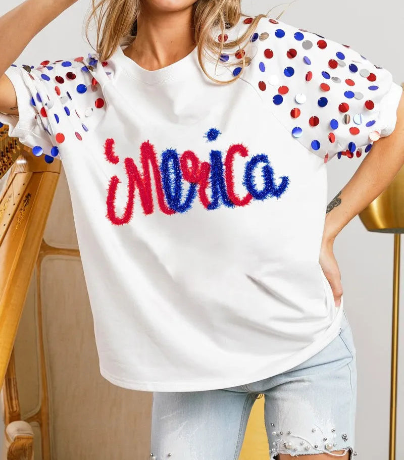 BiBi Metallic Letter Spangle Raglan Puff Sleeve Top-Tops-Krush Kandy, Women's Online Fashion Boutique Located in Phoenix, Arizona (Scottsdale Area)