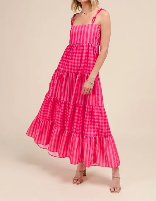 SO ME Stripe Tiered Maxi Dress with Colorful Chain Strap-Dresses-Krush Kandy, Women's Online Fashion Boutique Located in Phoenix, Arizona (Scottsdale Area)