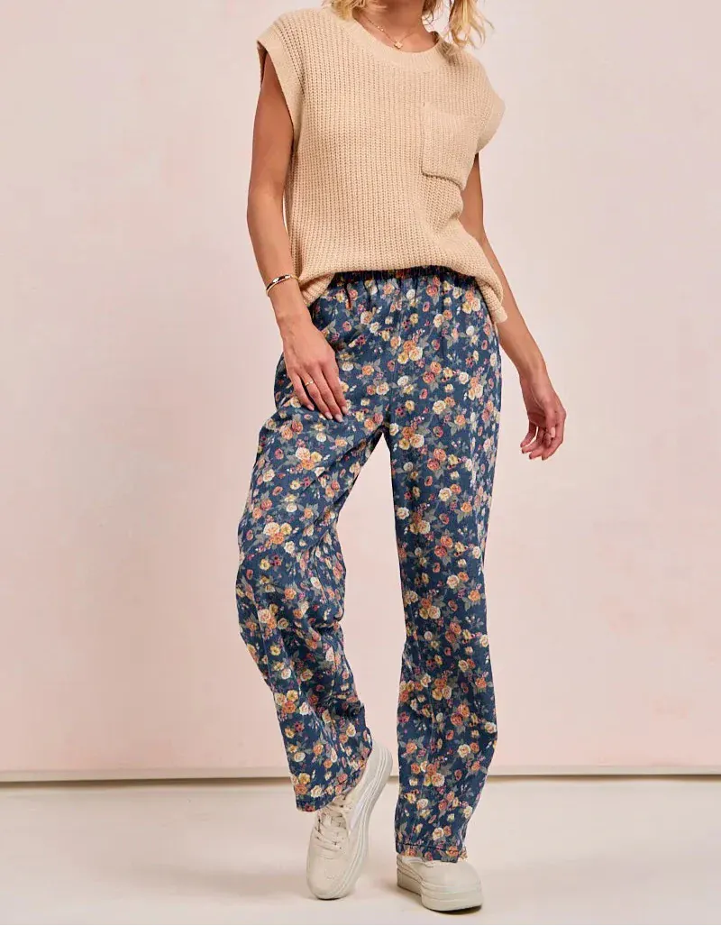 BiBi Washed Floral Print Wide Leg Jeans-Jeans-Krush Kandy, Women's Online Fashion Boutique Located in Phoenix, Arizona (Scottsdale Area)