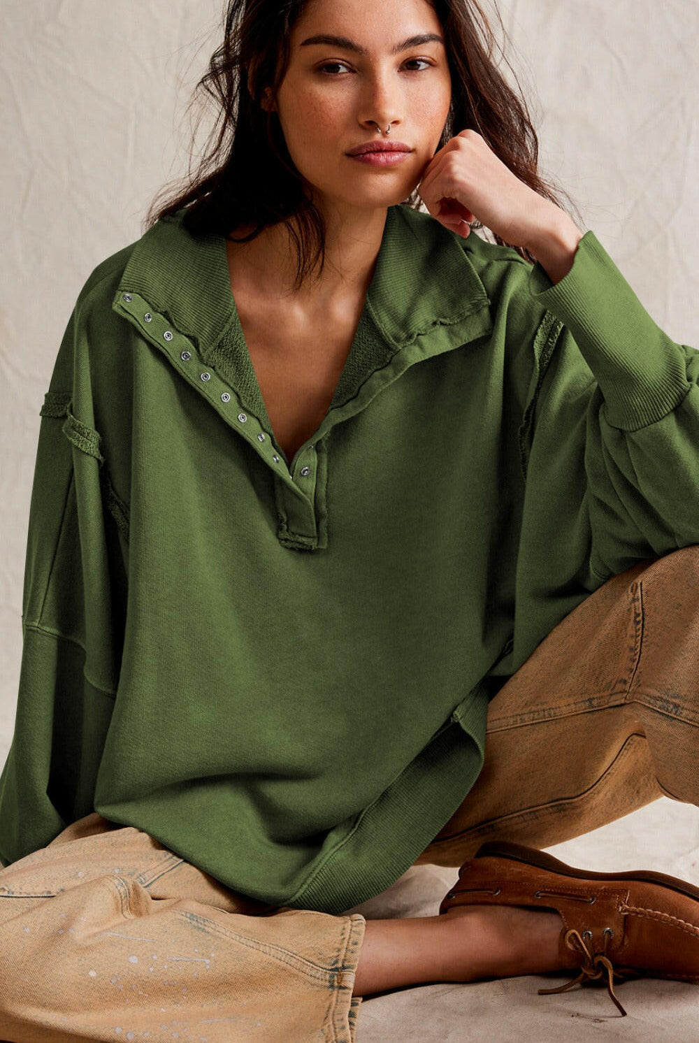 Exposed Seam Side Slit Long Sleeve Sweatshirt-Krush Kandy, Women's Online Fashion Boutique Located in Phoenix, Arizona (Scottsdale Area)