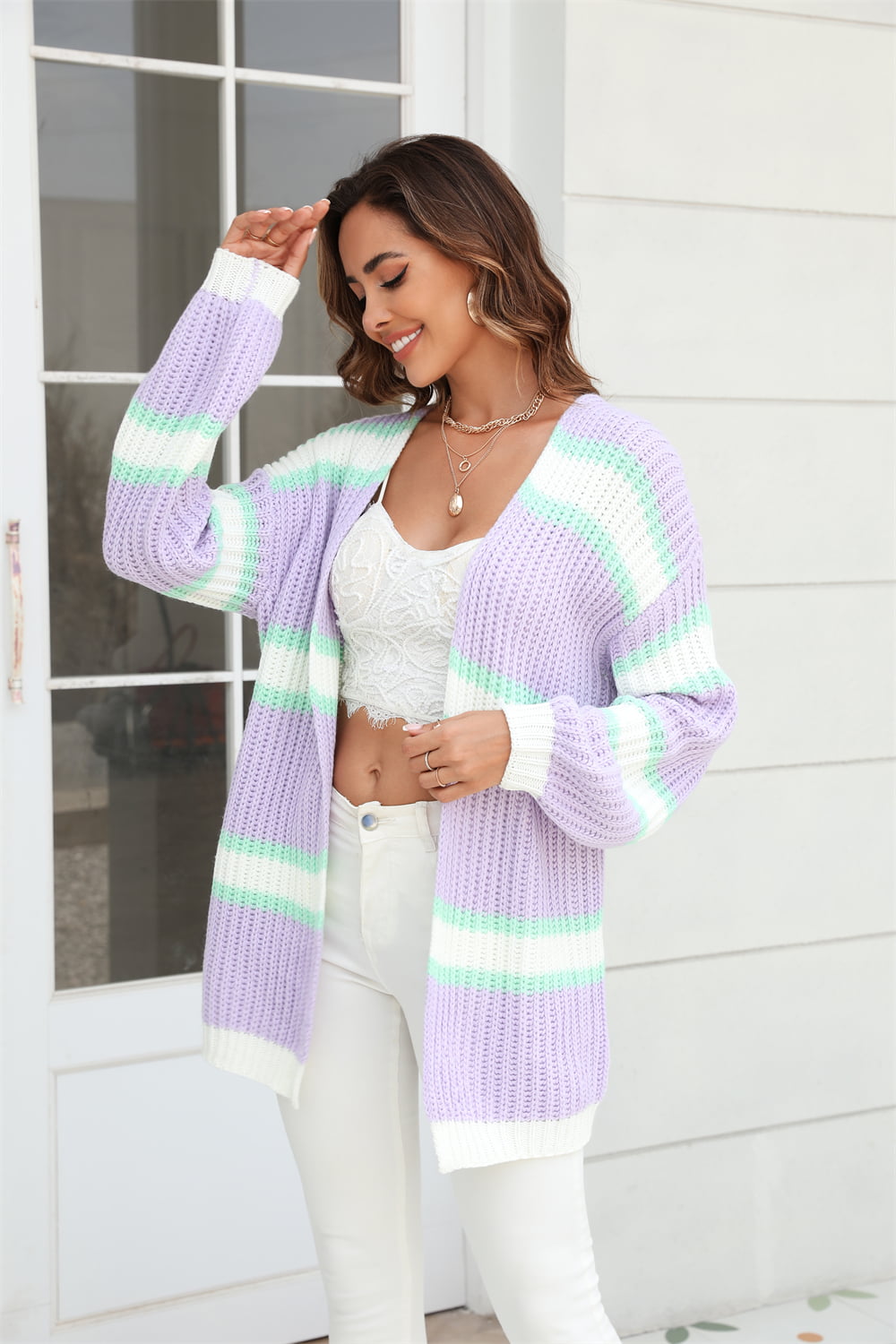 Angel Wings Color Block Ribbed Dropped Shoulder Open Front Cardigan-Krush Kandy, Women's Online Fashion Boutique Located in Phoenix, Arizona (Scottsdale Area)