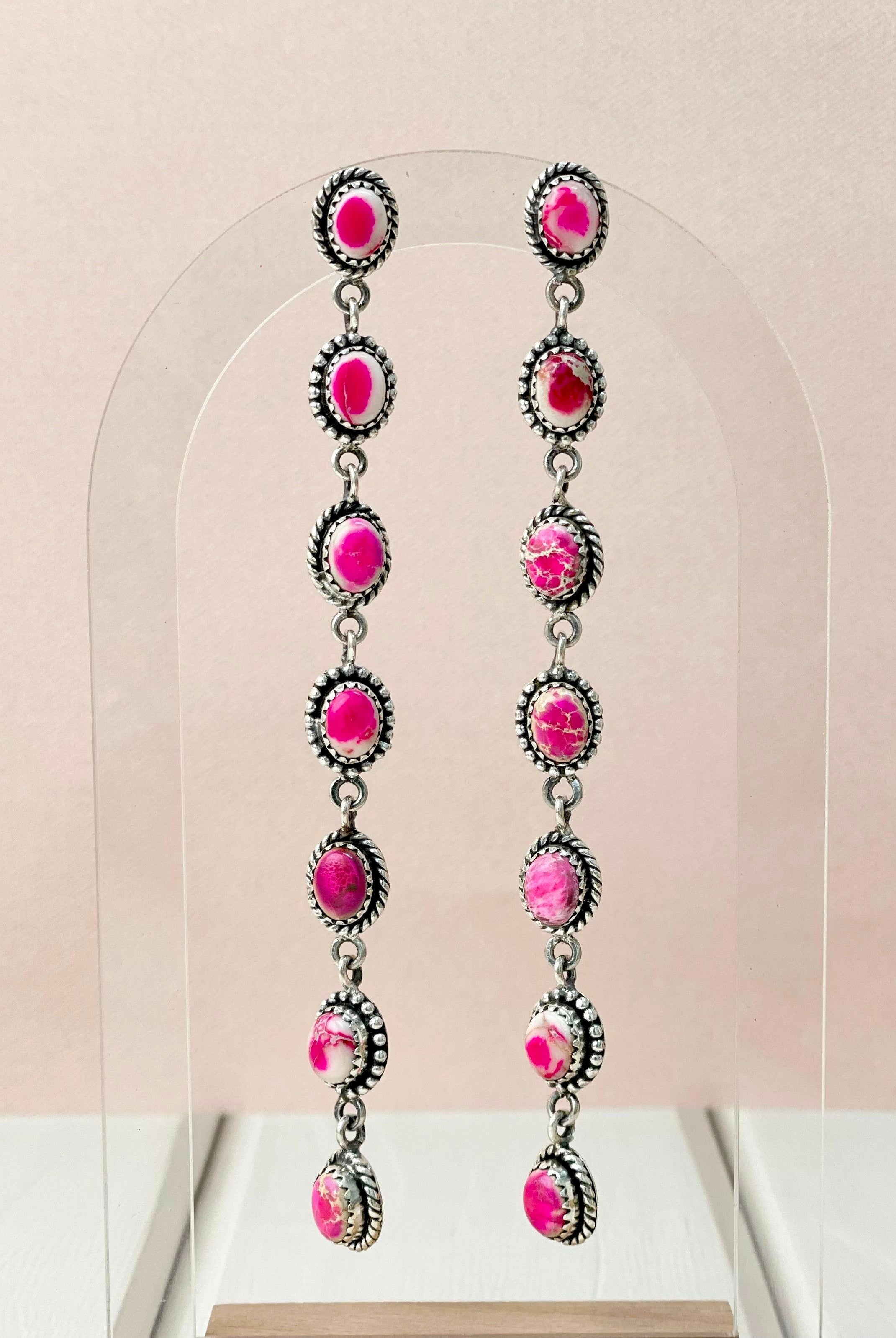 Desert Jasper Dangle Drop Magenta Earrings-Earrings-Krush Kandy, Women's Online Fashion Boutique Located in Phoenix, Arizona (Scottsdale Area)