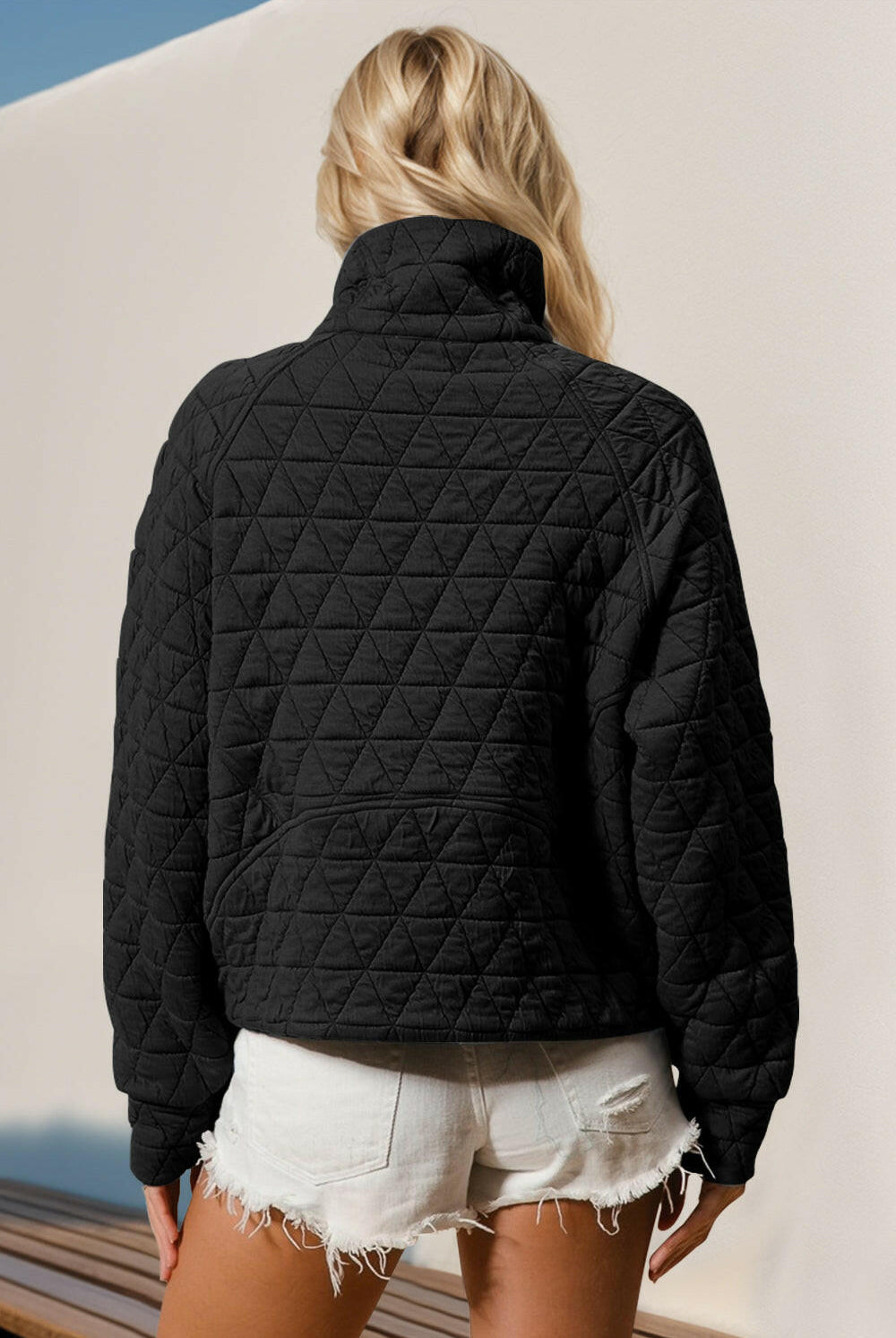 Half Zip Long Sleeve Quilted Sweatshirt with Pocket-Jackets-Krush Kandy, Women's Online Fashion Boutique Located in Phoenix, Arizona (Scottsdale Area)