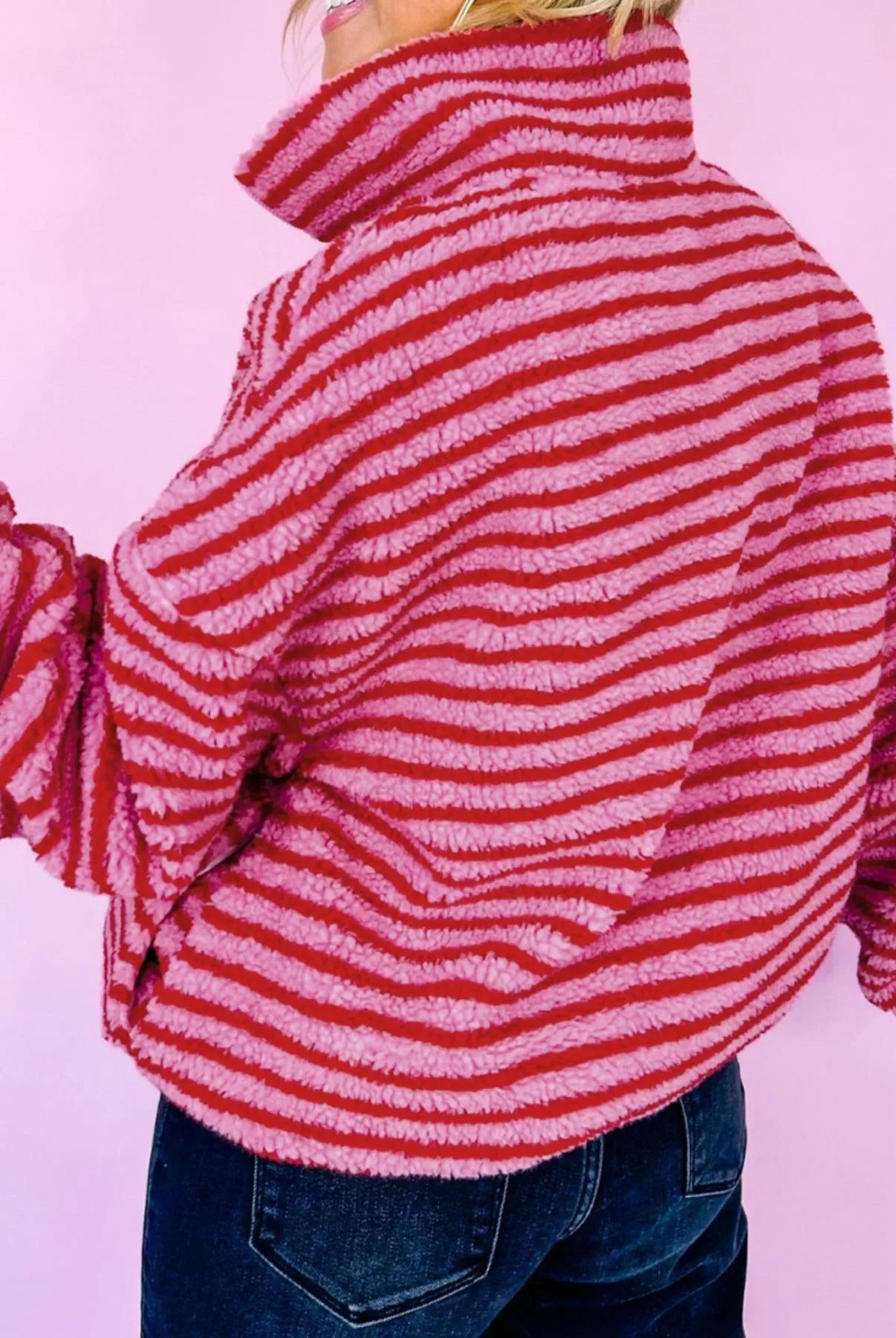 Striped Quarter-Zip Fleece Sweatshirt-Sweaters-Krush Kandy, Women's Online Fashion Boutique Located in Phoenix, Arizona (Scottsdale Area)