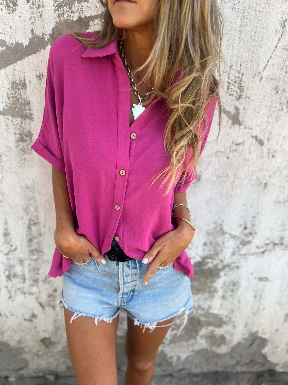 Full Size Collared Neck Half Sleeve Shirt Plus Size-Krush Kandy, Women's Online Fashion Boutique Located in Phoenix, Arizona (Scottsdale Area)