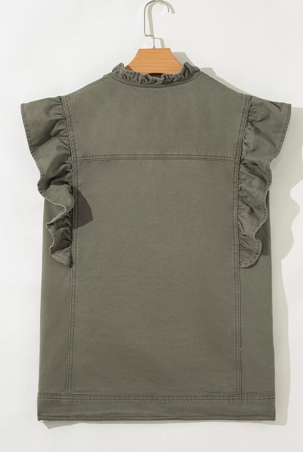 Ruffled Patchwork Denim Jacket Vest-Krush Kandy, Women's Online Fashion Boutique Located in Phoenix, Arizona (Scottsdale Area)