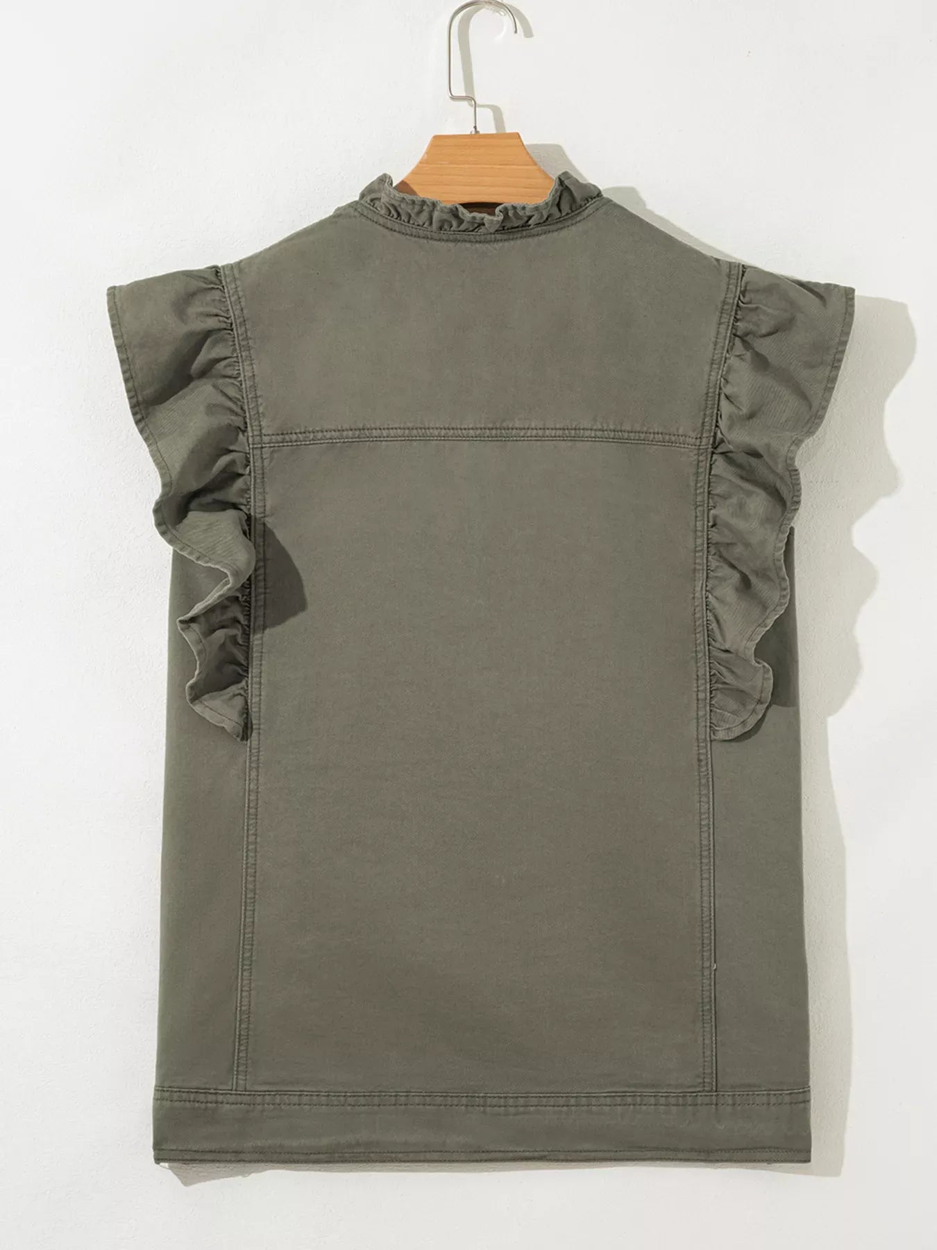 Ruffled Patchwork Denim Jacket Vest-Krush Kandy, Women's Online Fashion Boutique Located in Phoenix, Arizona (Scottsdale Area)