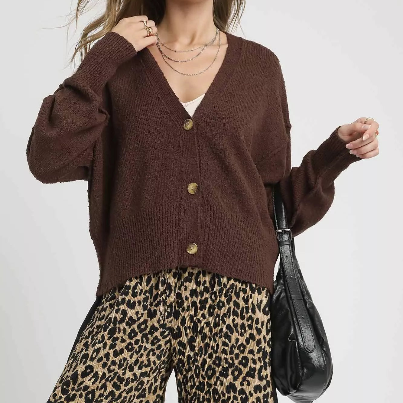 Umgee Button-Front V-Neck Knit Cardigan-Sweaters-Krush Kandy, Women's Online Fashion Boutique Located in Phoenix, Arizona (Scottsdale Area)