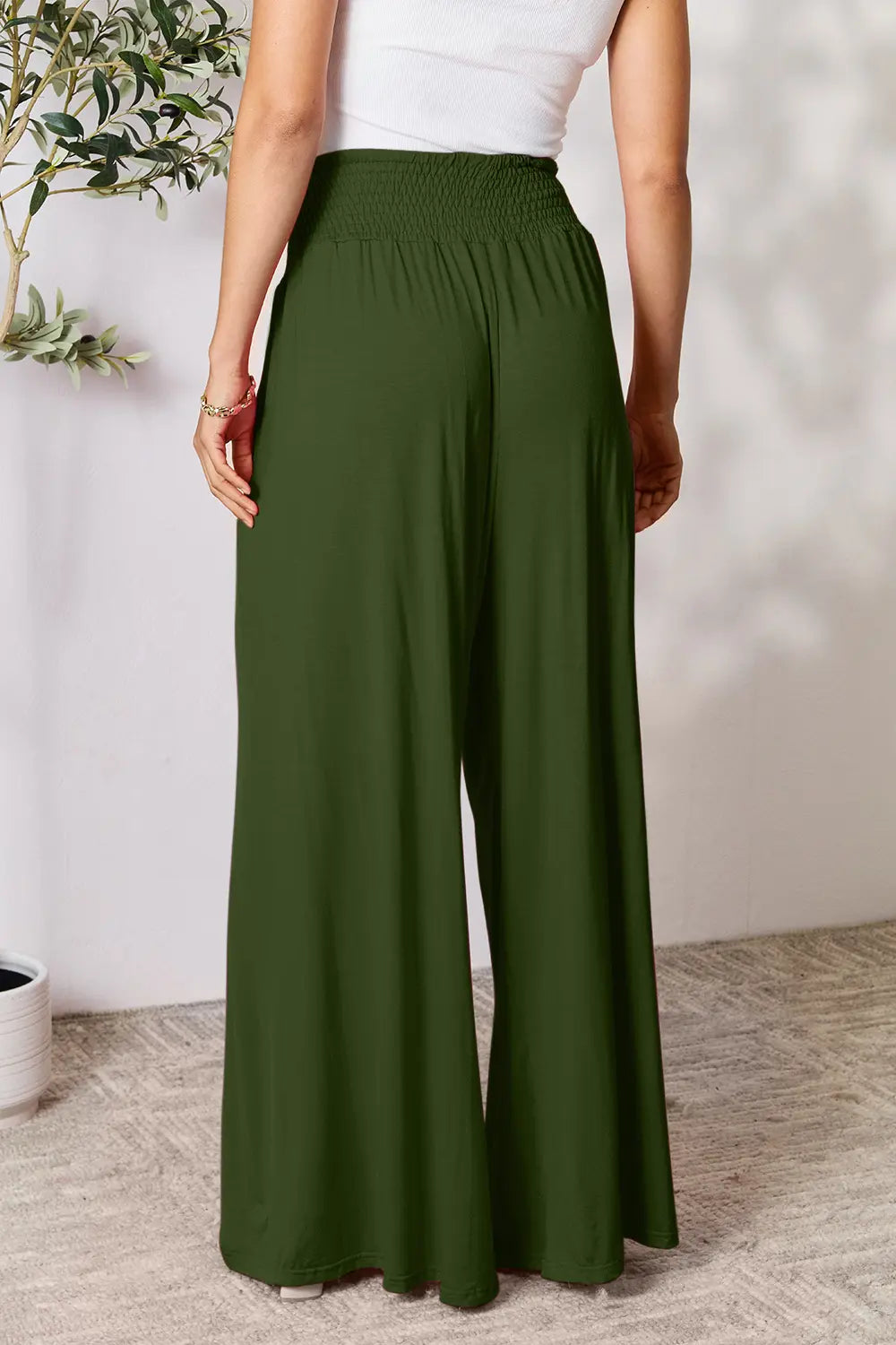 Full Size Smocked Wide Waistband Wide Leg Pants-Pants-Krush Kandy, Women's Online Fashion Boutique Located in Phoenix, Arizona (Scottsdale Area)