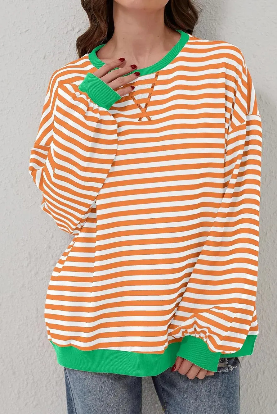 Lovelet Contrast Striped Long Sleeve Sweatshirt-Sweaters-Krush Kandy, Women's Online Fashion Boutique Located in Phoenix, Arizona (Scottsdale Area)