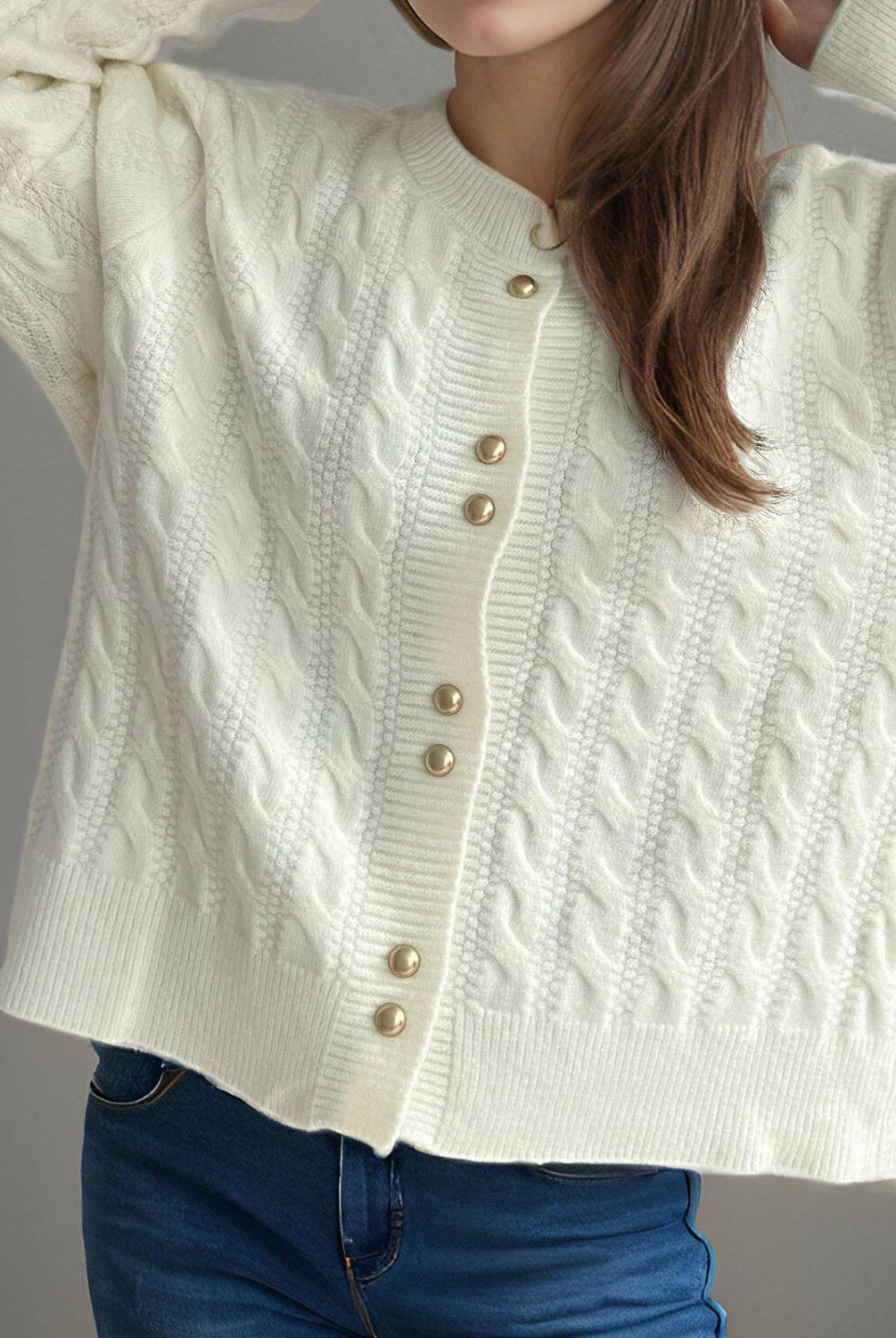 Cable-Knit Round Neck Long Sleeve Cardigan-Cardigans-Krush Kandy, Women's Online Fashion Boutique Located in Phoenix, Arizona (Scottsdale Area)