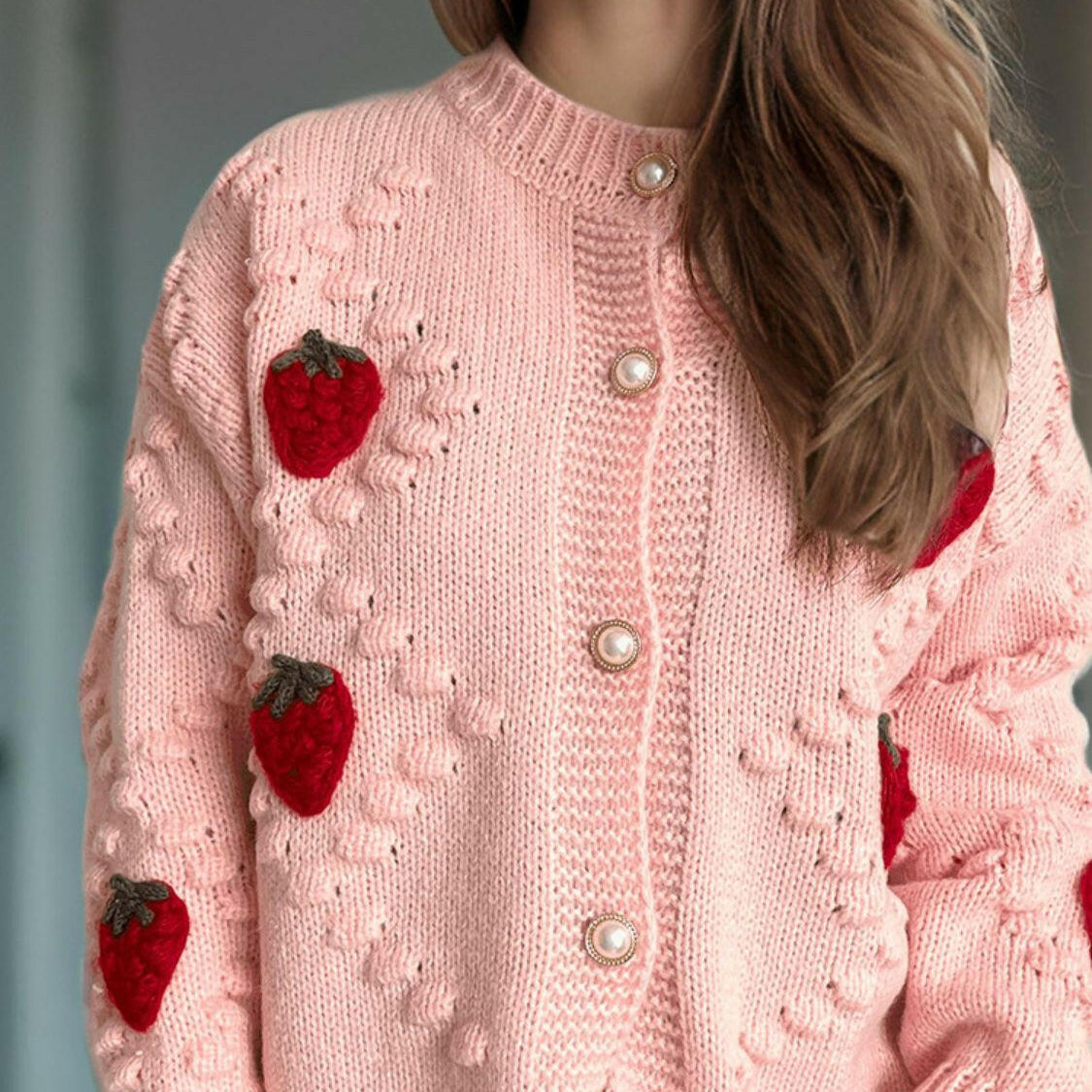 Strawberry Button Down Long Sleeve Cardigan-Cardigans-Krush Kandy, Women's Online Fashion Boutique Located in Phoenix, Arizona (Scottsdale Area)