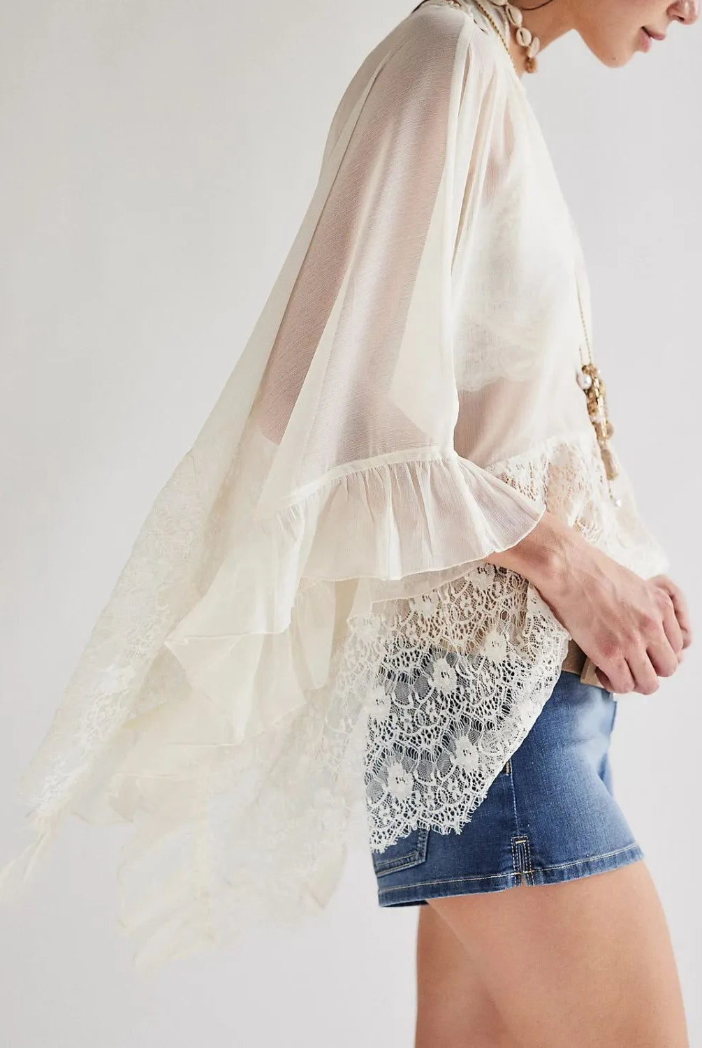 Lace V-Neck Ruffle Long Sleeve Cover-Up-Blouses-Krush Kandy, Women's Online Fashion Boutique Located in Phoenix, Arizona (Scottsdale Area)
